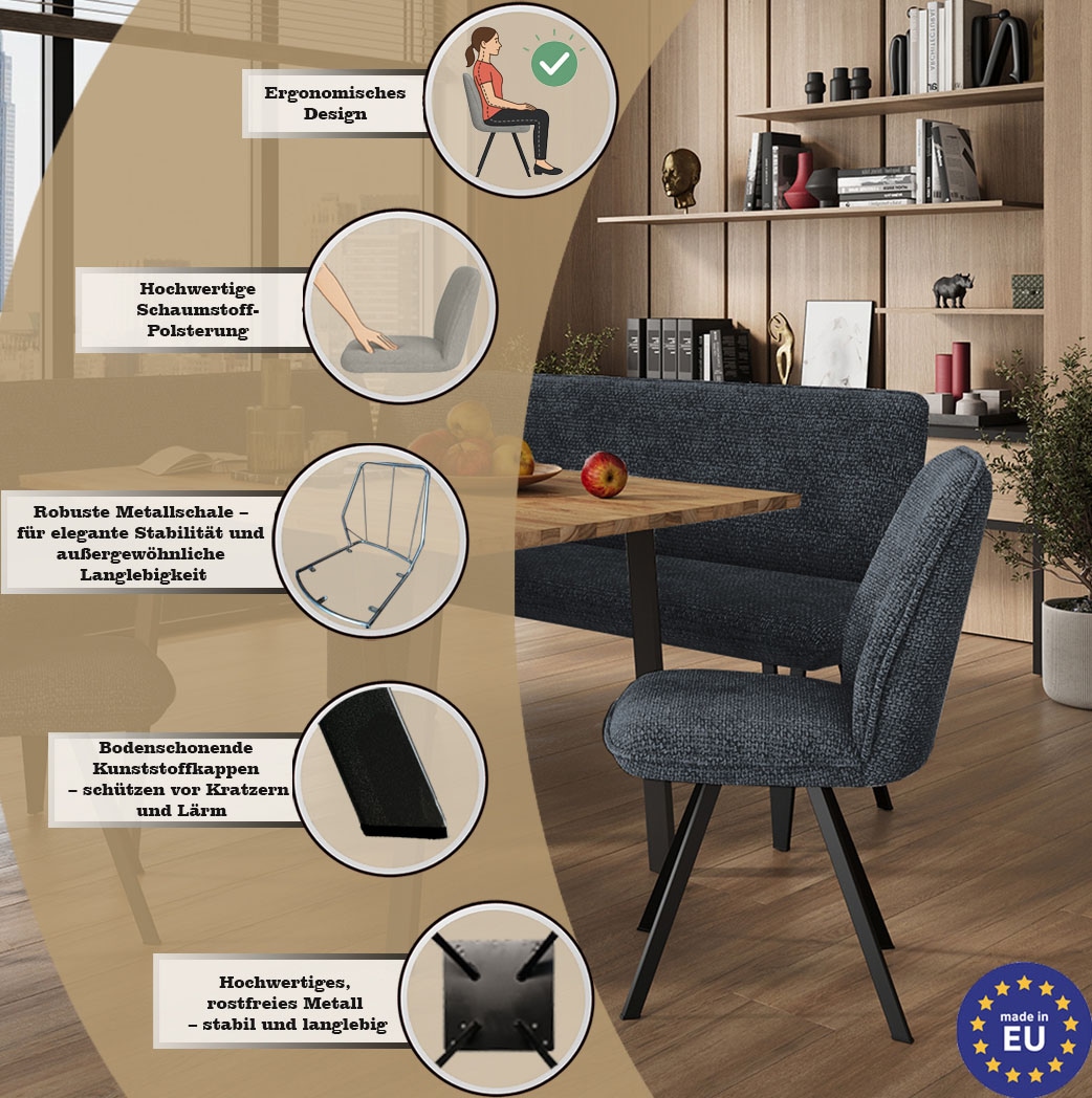 Home affaire Esszimmerstuhl »Mily Essstuhl, Wohnstuhl, Polsterstuhl, 4-Fußstuhl«, (Set), 2 St., Chenille, mit schwarz pulverbeschichteten Metallbeinen, gepolstert, modern