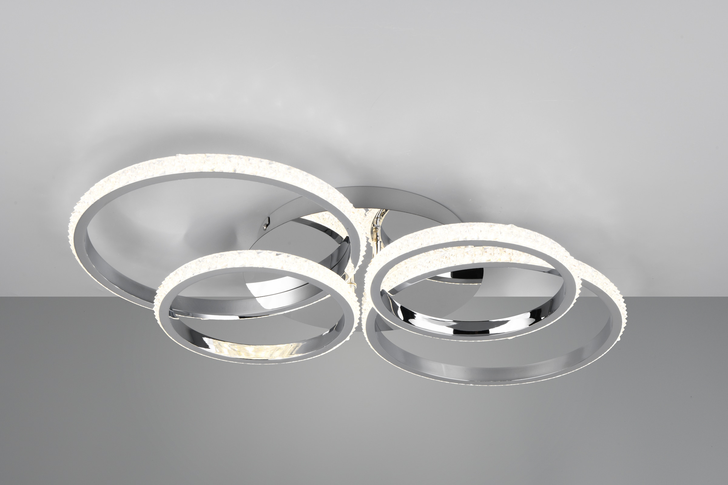 REALITY Leuchten LED Deckenleuchte »CIRES, LED Deckenlampe mit 4 schwenkbaren LED-Ringen, kaltweiß 4000K« LED-Board 1 Stk. Kaltweiß 3400 Lumen 27W, in 3 Stufen dimmbar mit Acryl Kristallen verzierte LED