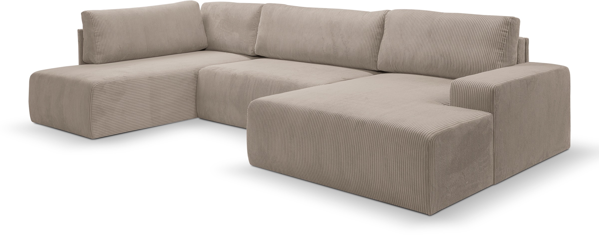 WERK2 Wohnlandschaft »Rotterdam-U, U-Form, in kuschelweichem Cord oder Breitcord«, Design Sofa mit Schlaffunktion & Bettkasten, Cord, Hellgrau/Beige