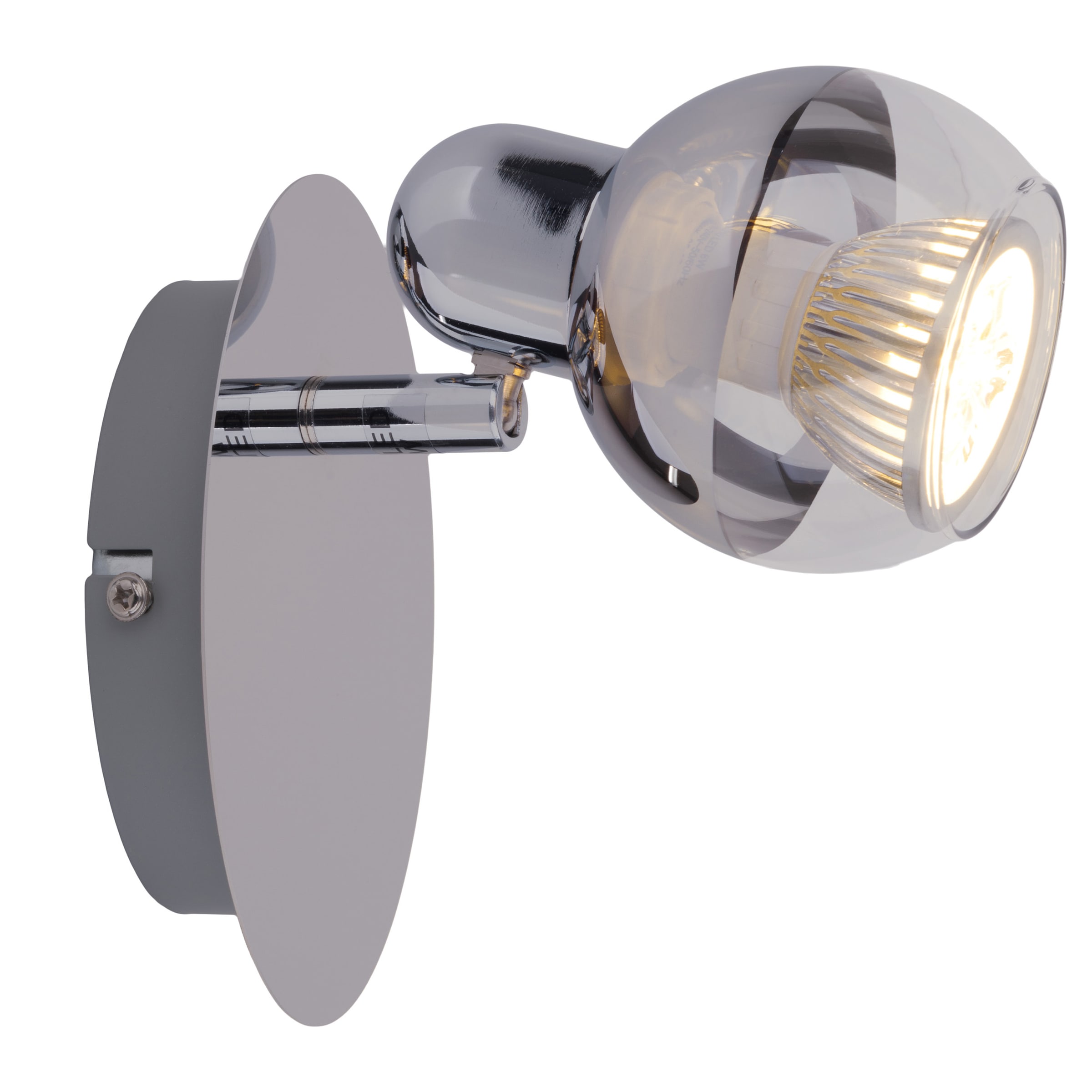 näve Wandstrahler »Boccia«, 1 flammig, Leuchtmittel GU10 | LED wechselbar, 1flg. incl. LED GU10 6W, chrom, Glasschirm, verstellbarer Spot, D:14cm