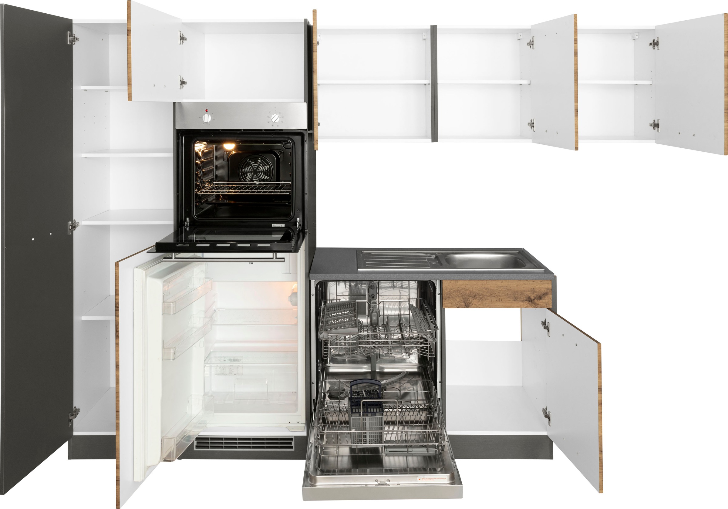 KOCHSTATION Küchenzeile »KS-Trier«, mit E-Geräten, Stellbreite 280/190 cm