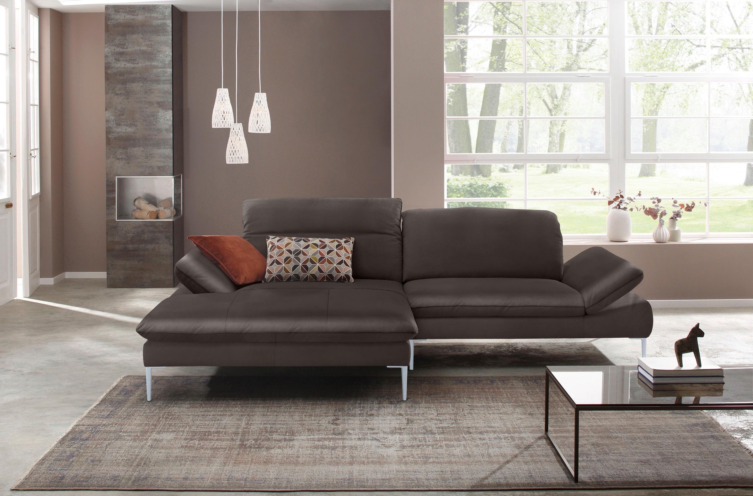 W.SCHILLIG Ecksofa »enjoy&MORE, mit tollem Sitzkomfort, elegant und bequem, L-Form«, mit Sitztiefenverstellung, Füße silber matt, Breite 294 cm