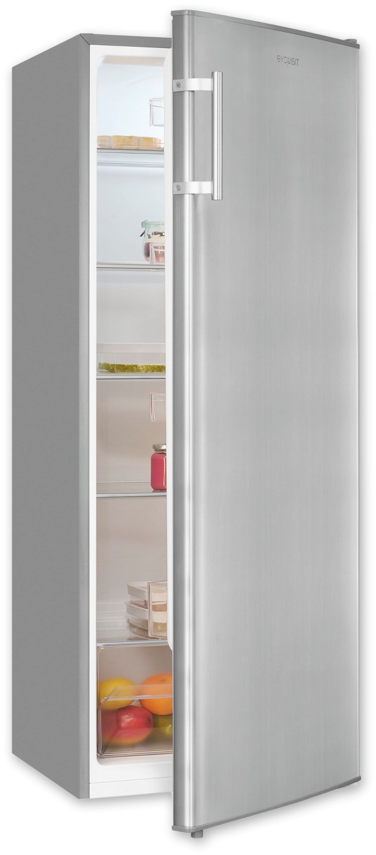 exquisit Vollraumkühlschrank »KS320-V-H-040D inoxlook« 142,6 cm hoch 54,5 cm breit Flexibel & effizient: 242 L Kühlschrank mit Abtau-Automatik