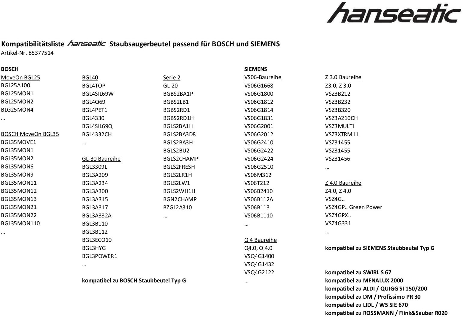 Hanseatic Staubsaugerbeutel, (Packung), 10er- Pack