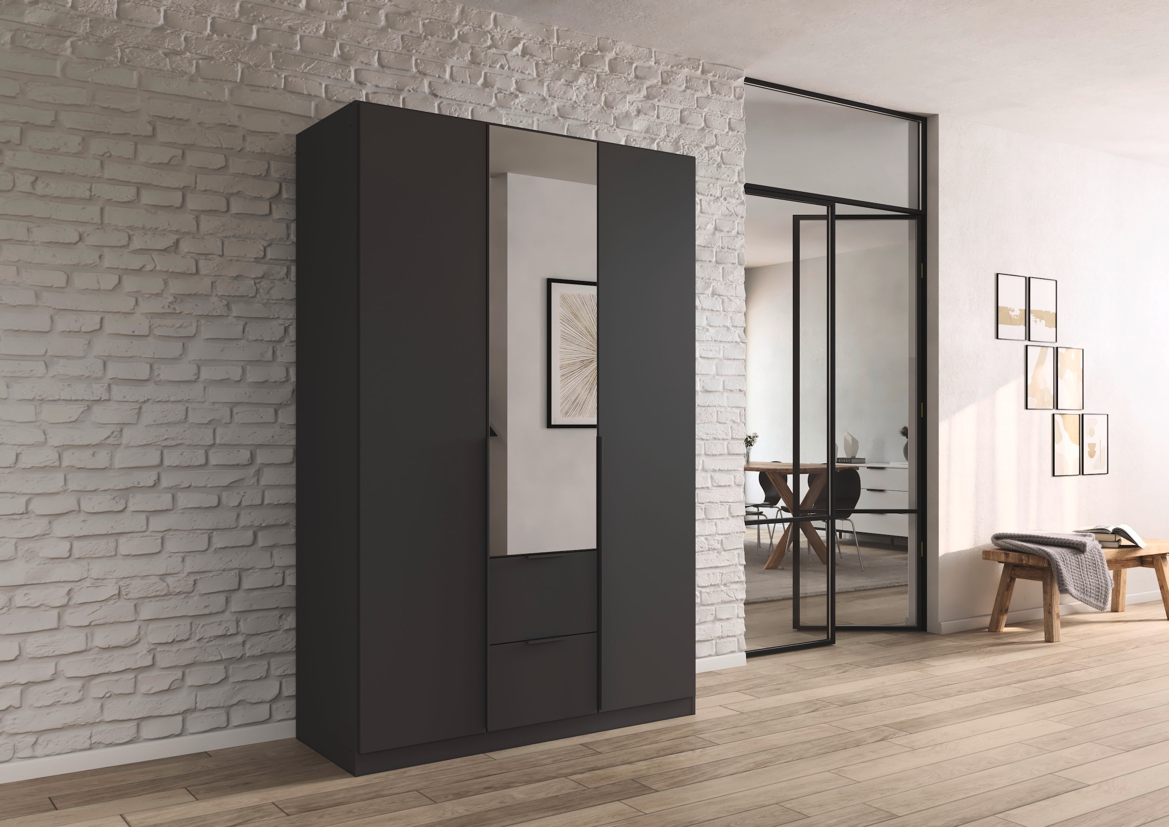 rauch Drehtürenschrank »Kleiderschrank Schrank Garderobe AGORDO mit Dekor- oder Hochglanzfront«, (in zwei Griff-Farben mit Dekor- oder Hochglanzfront), mit Außenschubkästen, in 6 Breiten und 2 Höhen MADE IN GERMANY