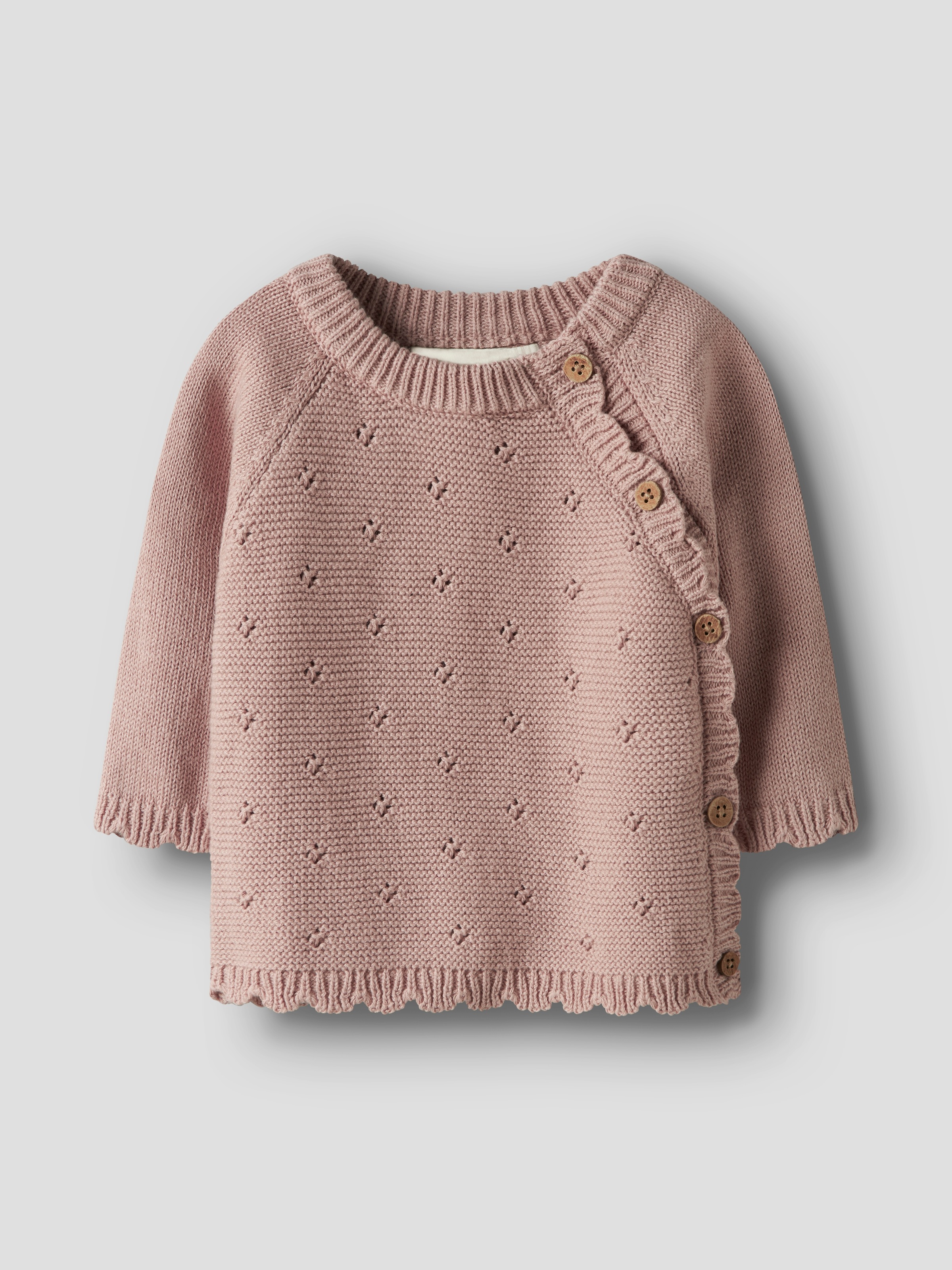Lil' Atelier Strickjacke »NBFLAGUNA LS WRAP KNIT LIL NOOS« mit Lochstrickmuster, weiche Baumwolle