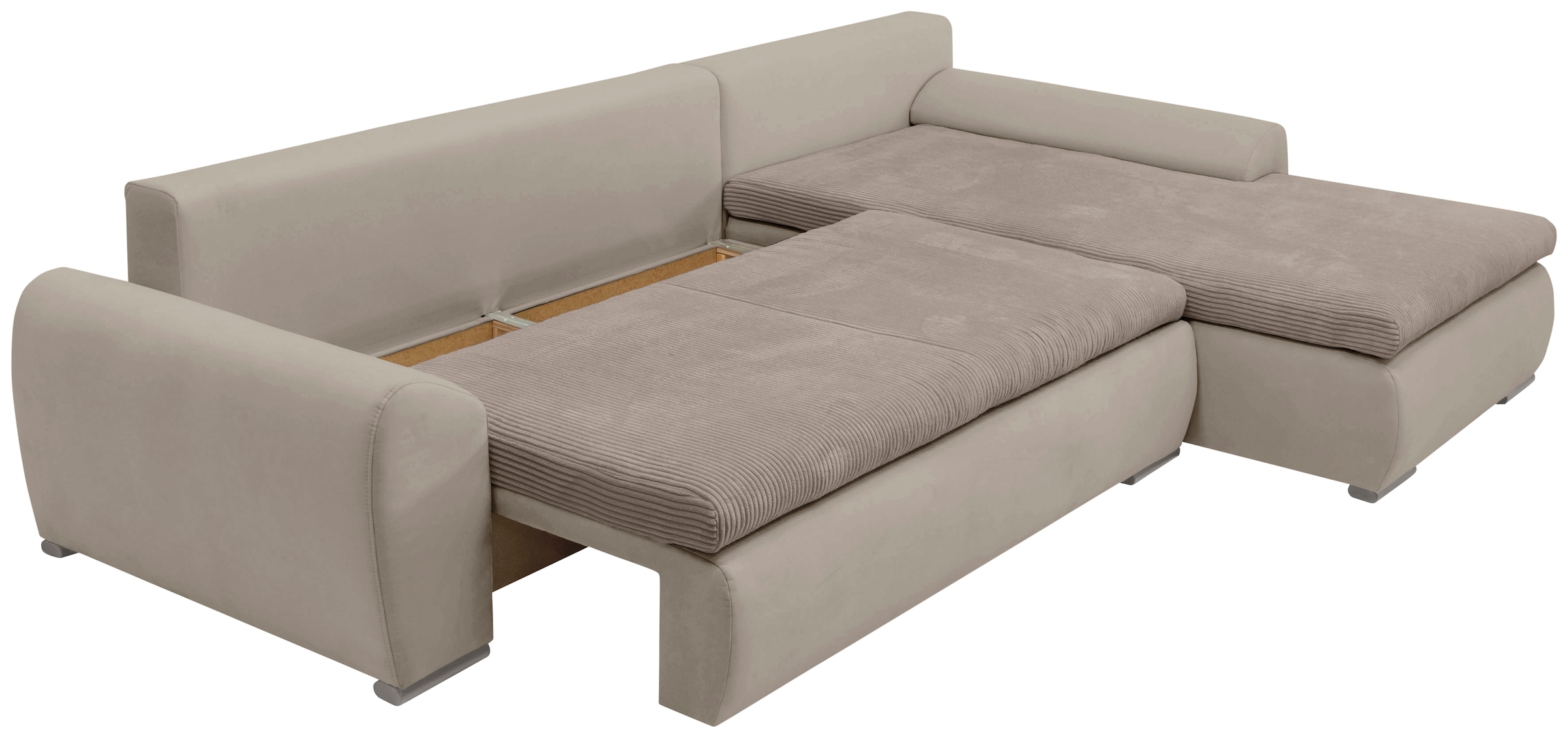 Home affaire Ecksofa »Win L-Form«, optional mit Schlaffunktion und Bettkasten, taupe, Cord