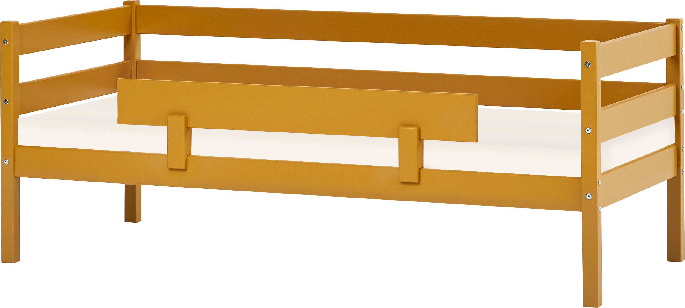 Einzelbett „ECO Comfort“, (Set), mit Rollrost in 8 Farben, wahlweise mit Matratze und Absturzsicherung, gelb Mit Absturzsicherung