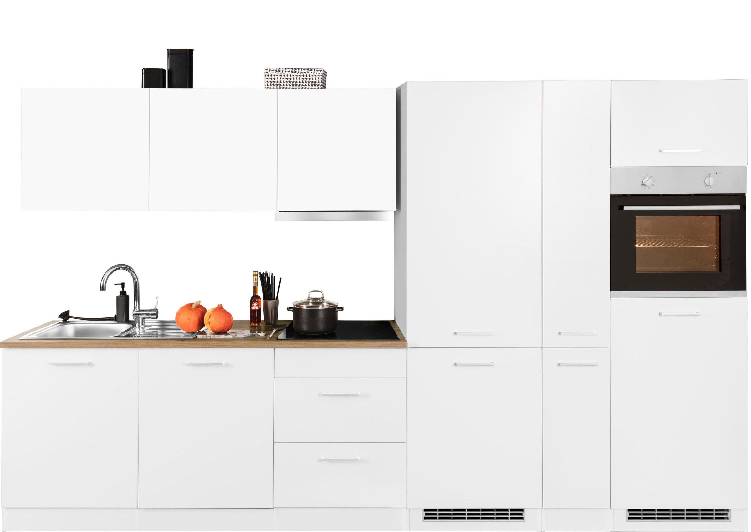 KOCHSTATION Küchenzeile »KS-Kehl«, mit E-Geräten, Breite 330 cm, inkl. Kühl/Gefrierkombination