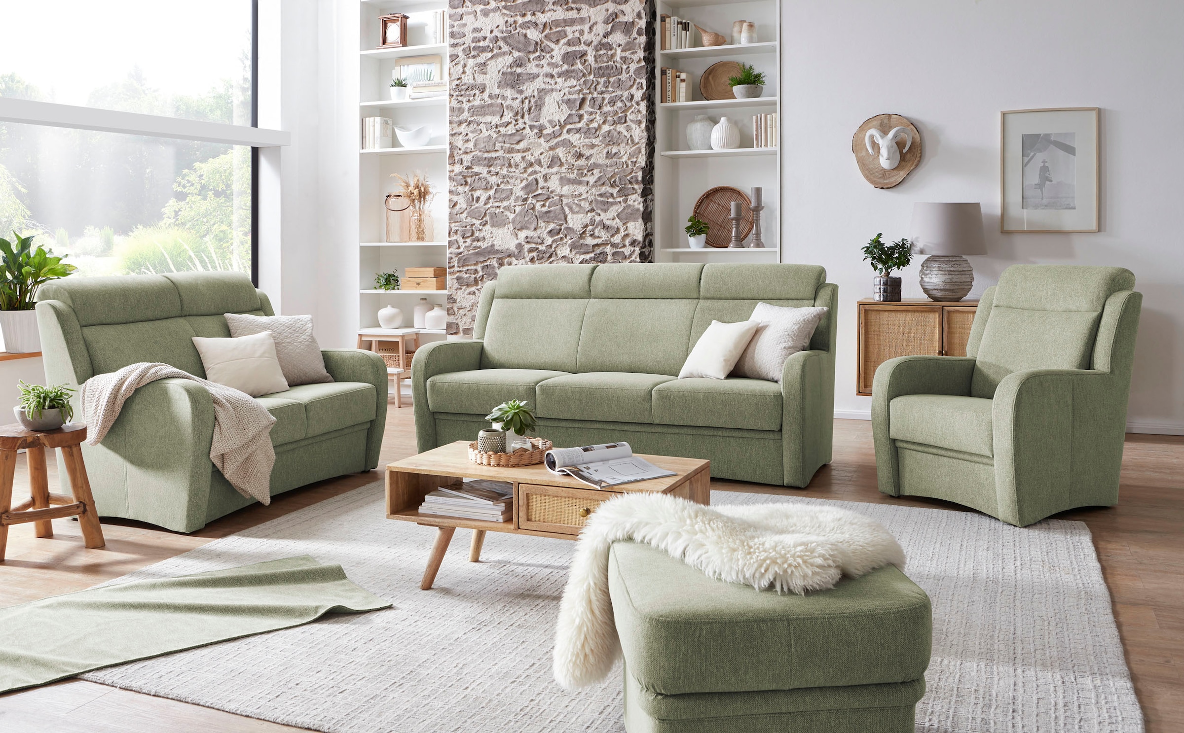 VILLA BECK Polstergarnitur »Varese«, (3 tlg.), Kopfteilverstellung, Set aus günstig online kaufen