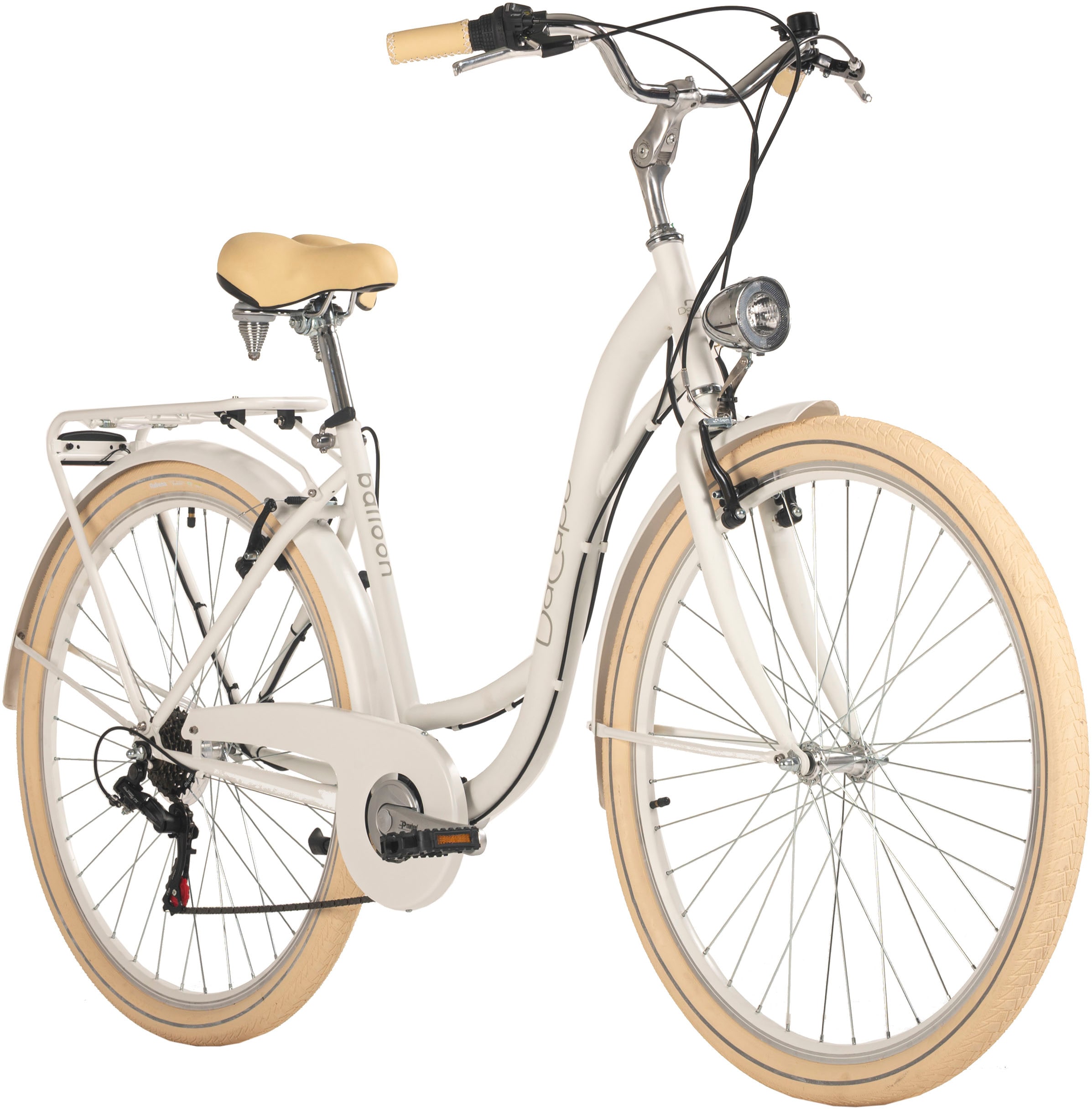 Dacapo Cityrad »Balloon Damenrad 28'' weiß 6 Gänge 48 cm«, 6 Gang, Shimano, Tourney Schaltwerk, Kettenschaltung