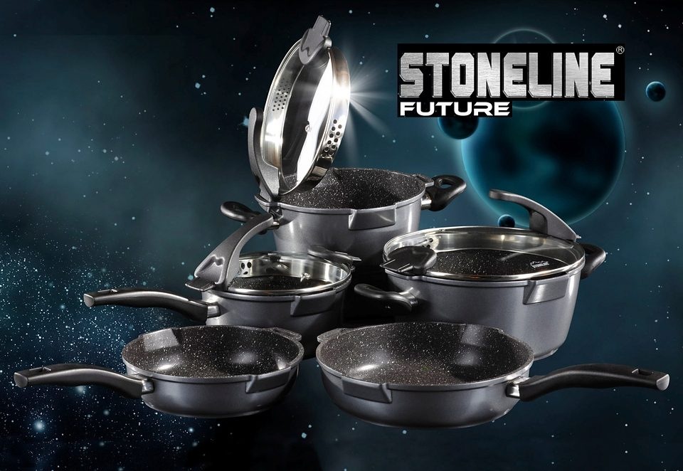 STONELINE Topf-Set »Future«, Aluminiumguss, (Set, 8 tlg., Kochtopf 20/24, Stieltopf 18 cm, Schmorpfanne 20/24 cm), Induktion