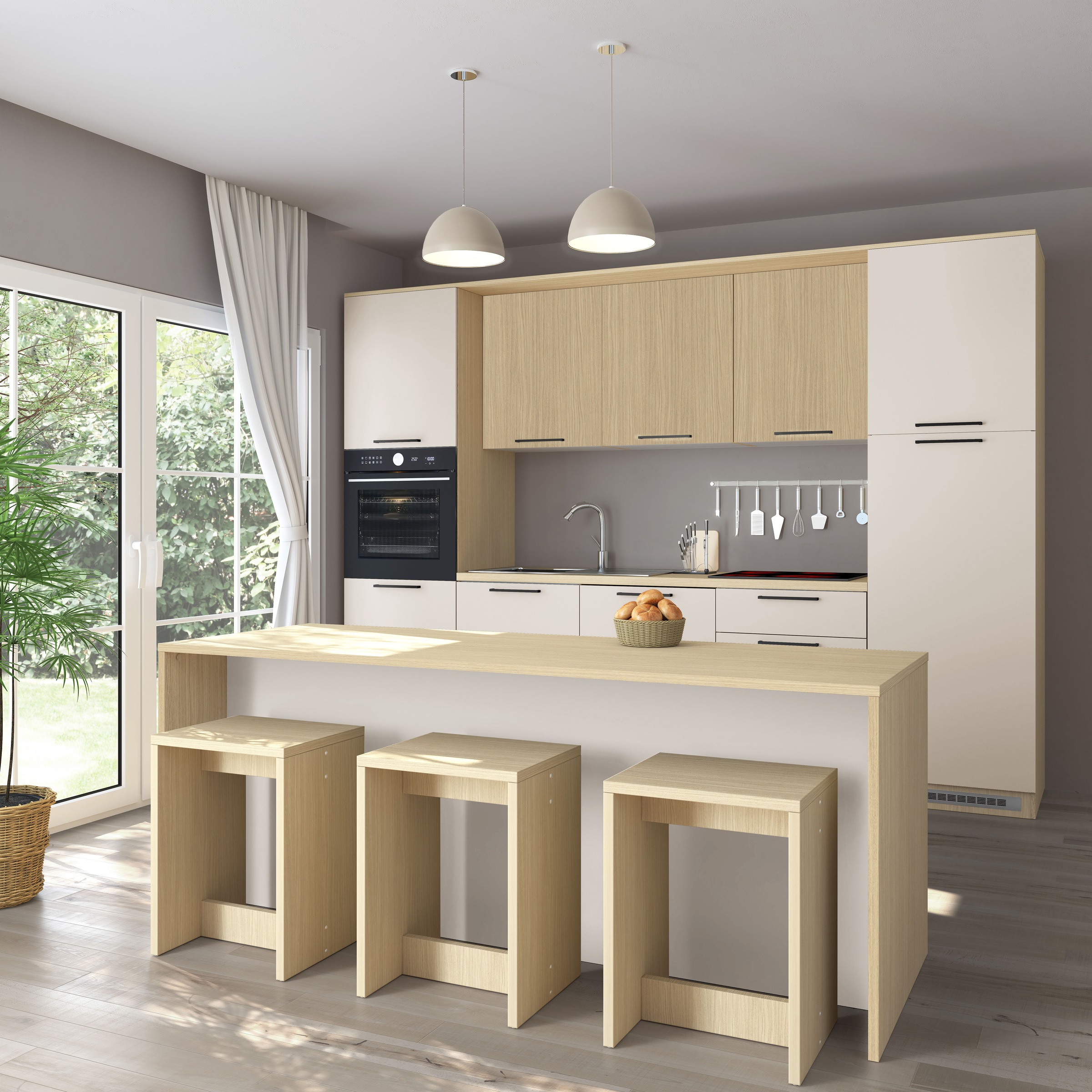 KOCHSTATION Kücheninsel »KS-Luna« Breite 225 cm, 4 Türen, 8 Innenfächer, 4 Essplätze, gedämpfte Türen