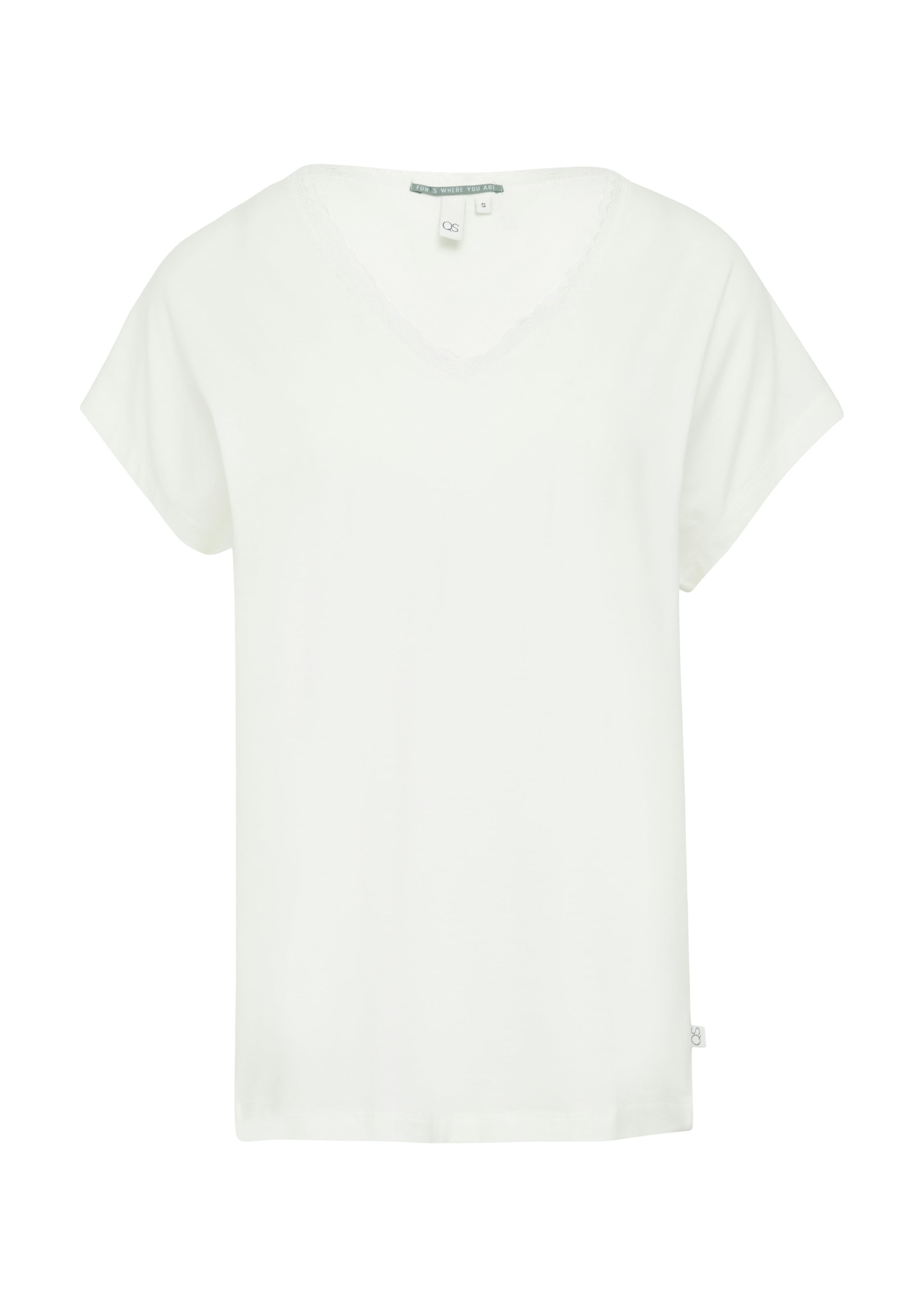 QS T-Shirt mit Spitze am Ausschnitt