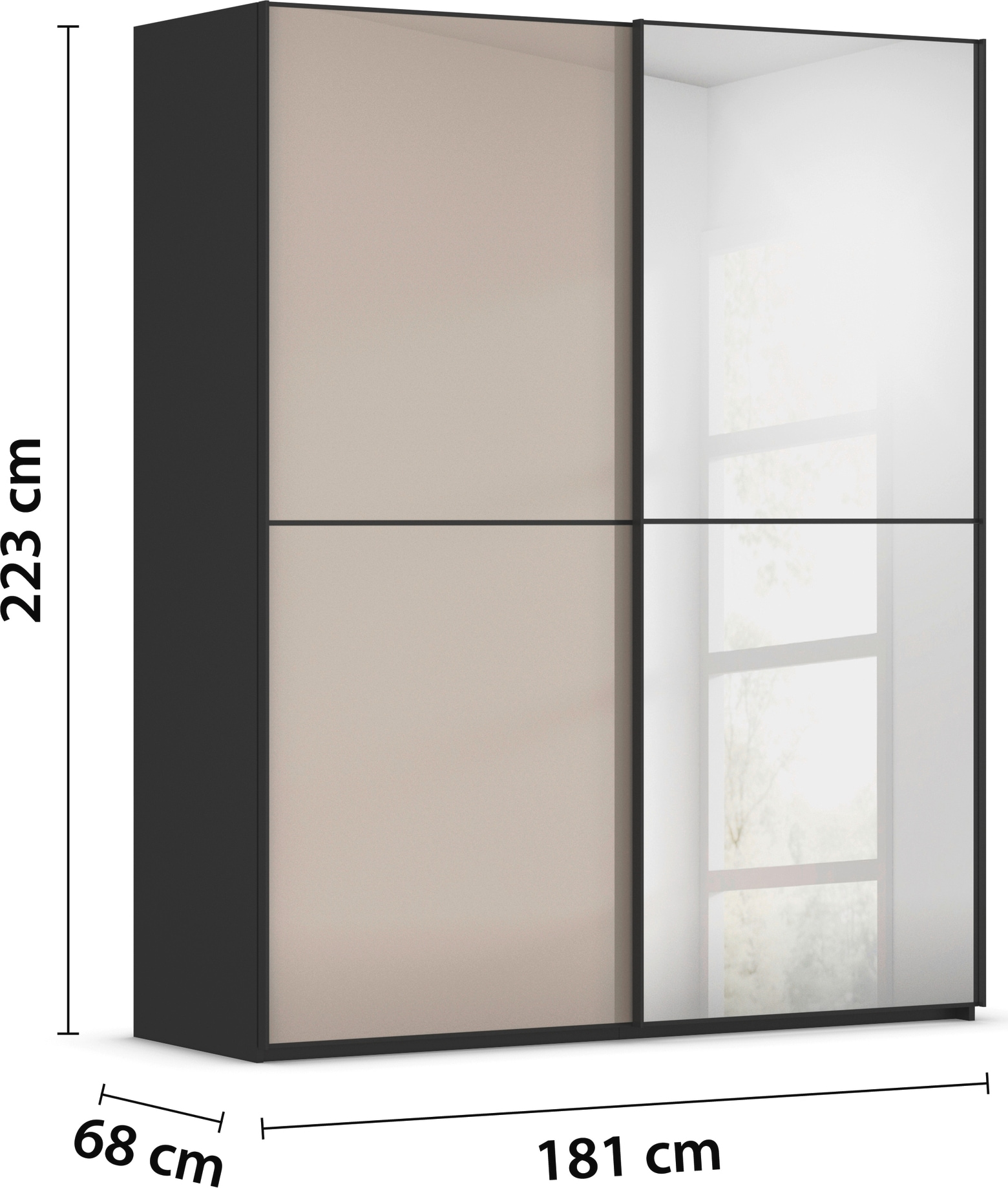 rauch Schwebetürenschrank »Kleiderschrank Schrank Garderobe Schlafzimmerschrank SCALE-DUO«, edle zweigeteilte Türen Spiegel/Glas-Mix 3 Zierleisten MADE IN GERMANY