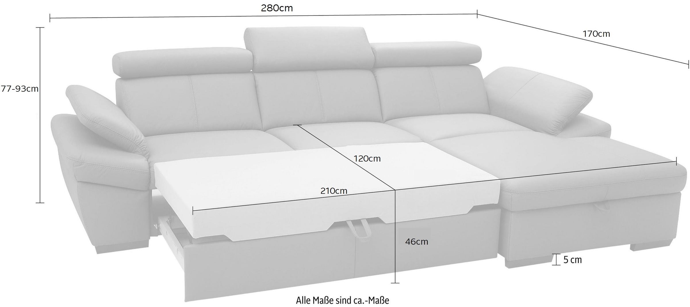 exxpo - sofa fashion Ecksofa »Salerno, inkl. Kopf- und Armteilverstellung, elegant & bequem, L-Form«, wahlweise mit Bettfunktion und Bettkasten, tolle Detailverarbeitung