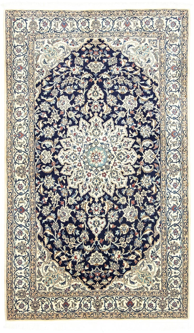 morgenland Wollteppich »Nain Medaillon Blu scuro 215 x 130 cm«, rechteckig, günstig online kaufen