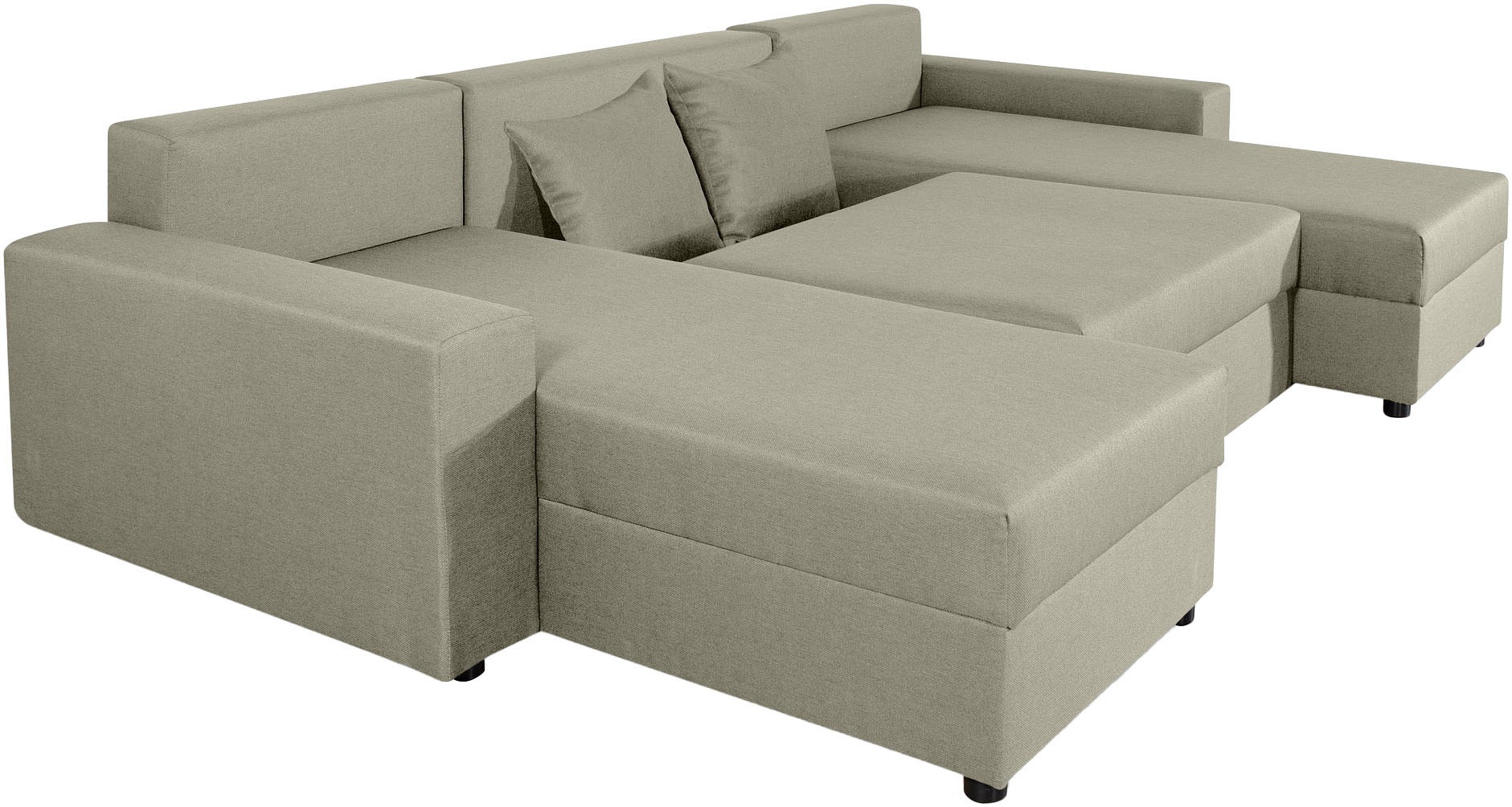 COLLECTION AB Wohnlandschaft »Pico U-Form, Breite 252, mit Schlaffunktion, Bettkasten & Zierkissen«, Liegefläche 117x220 cm