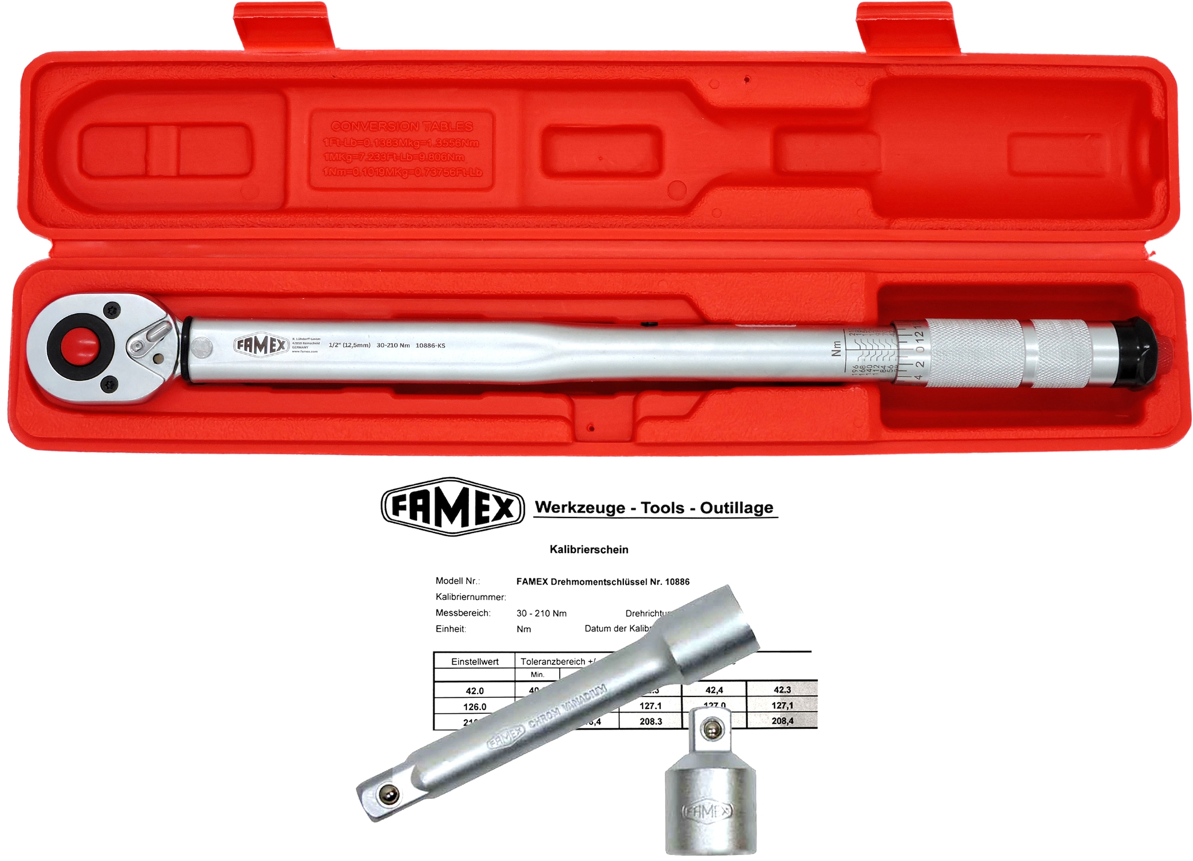 FAMEX Drehmomentschlüssel »Drehmoment-Schlüssel-Set 3-tlg.«, (3 St.), (3-tlg.)30-210 Nm