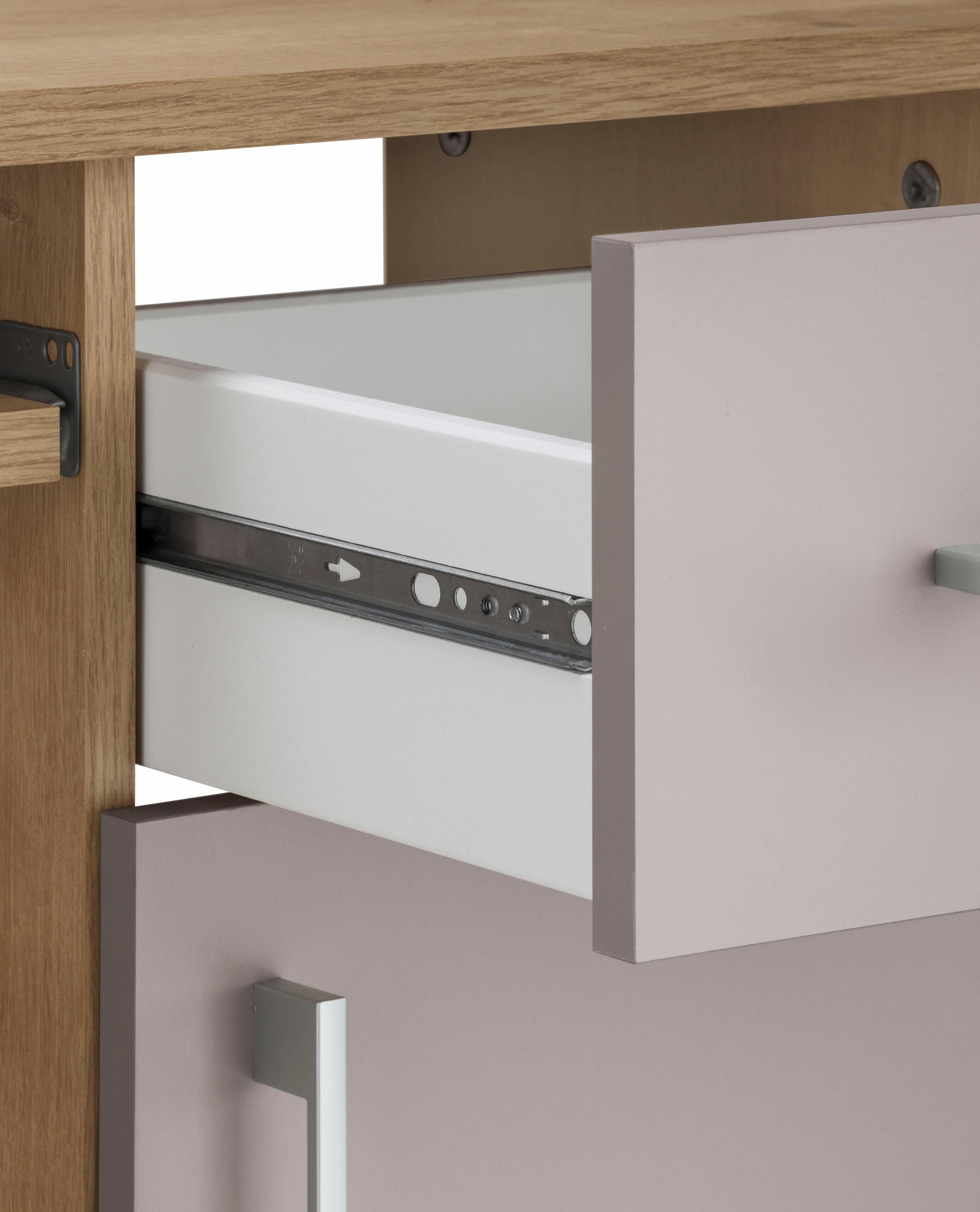 VOGL Möbelfabrik Schreibtisch »Tim mit seitlich offenen Fächern & Tastaturauszug,«, Druckerablage, 1 Schublade, Breite 138 cm, Made in Germany