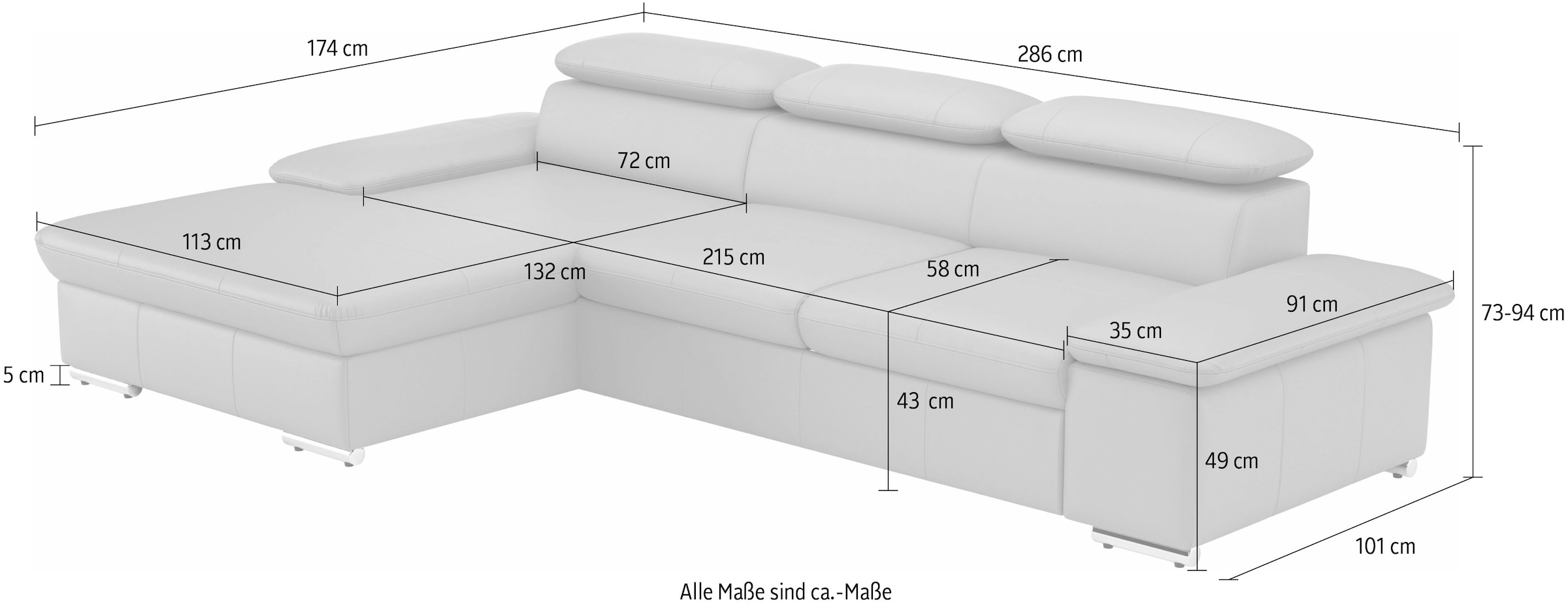 sit&more Ecksofa »Valantine L-Form«, inkl. Kopf- und Armteilverstellung, wahlweise mit Bettfunktion