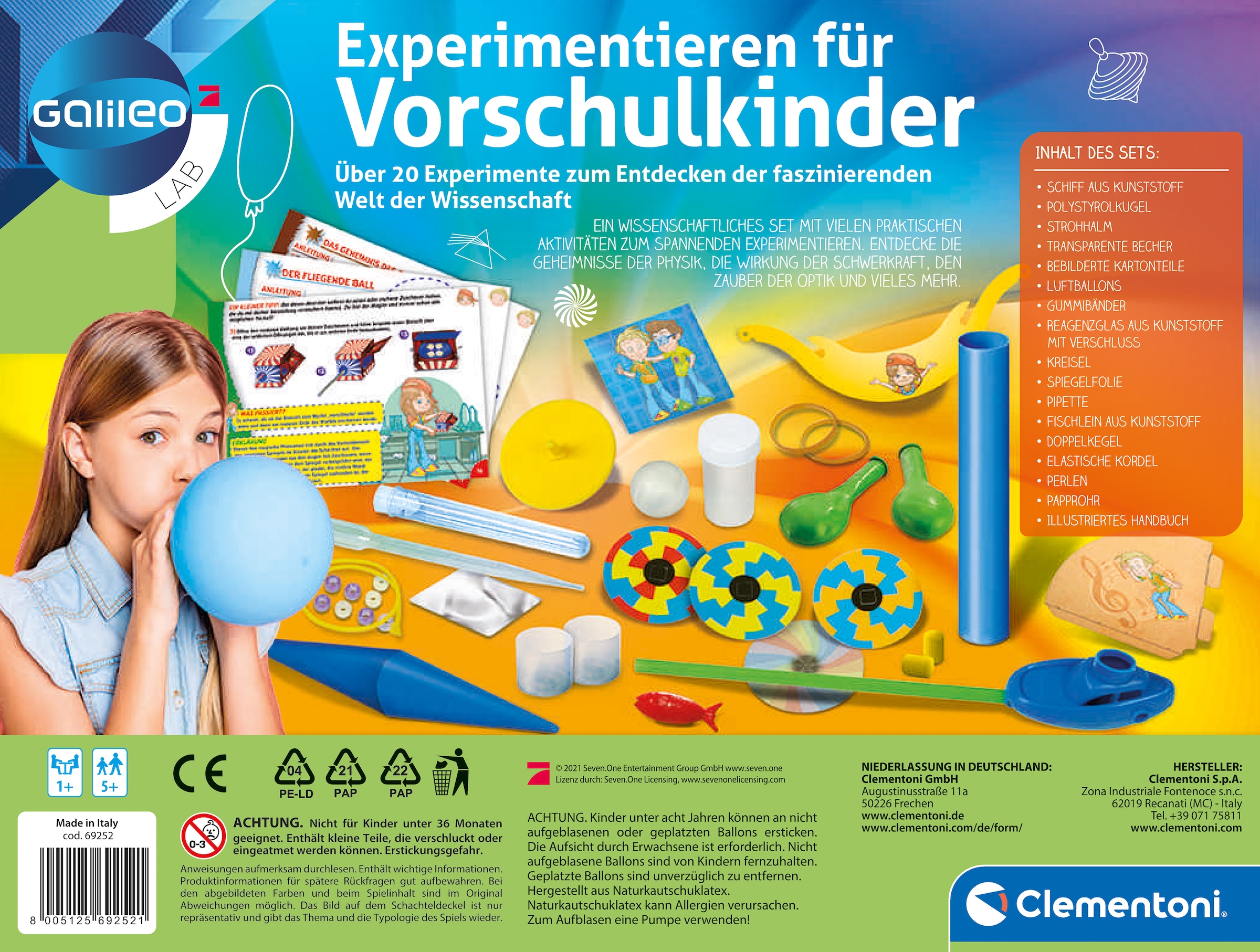 Clementoni® Experimentierkasten »Galileo, Experimentieren für Vorschulkinder«, Made in Europe
