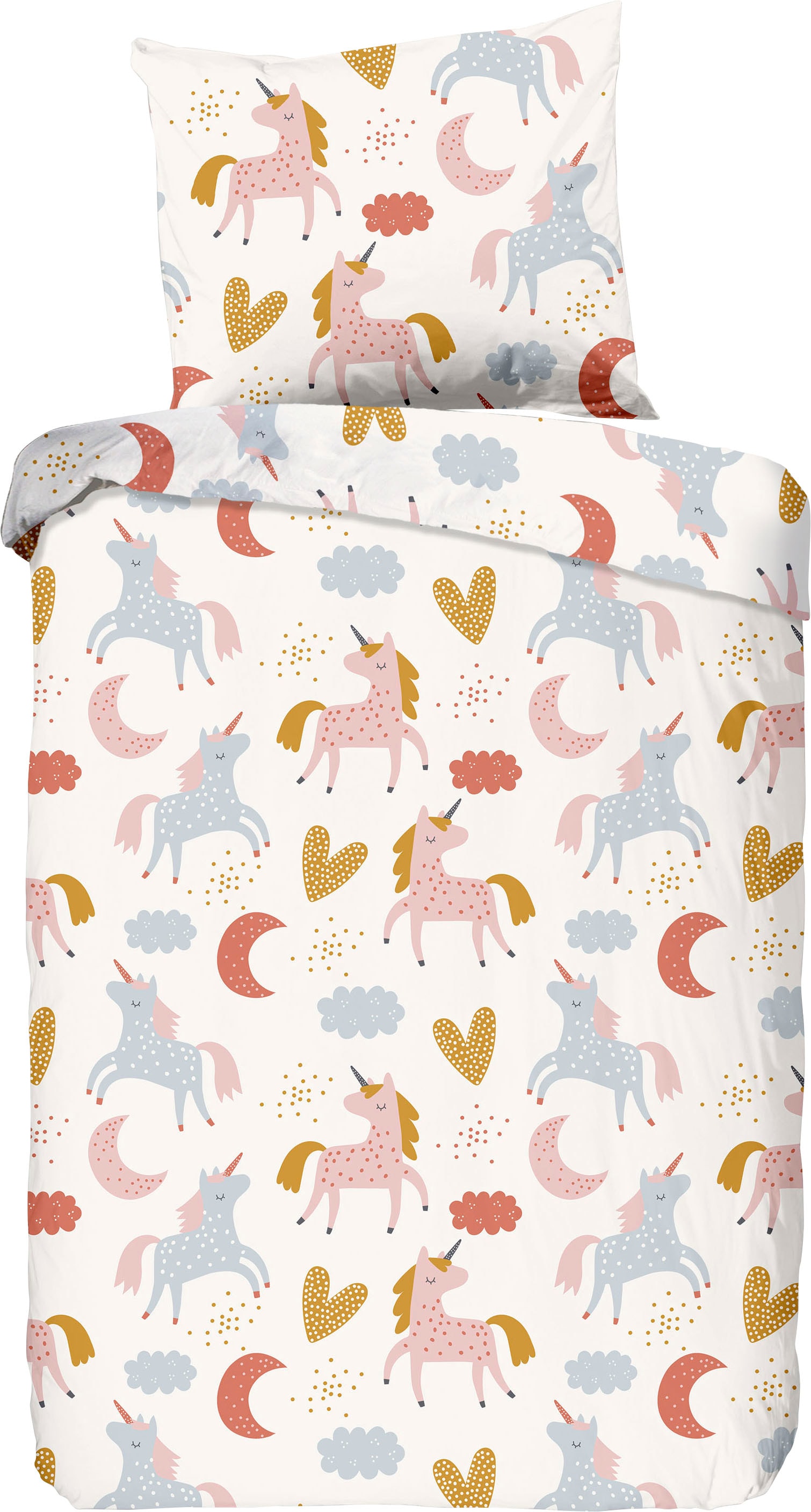 good morning Babybettwäsche »Unilove«, Baumwolle, 100x135, Reißverschluss, Baby, Mädchen, Einhorn, Herze