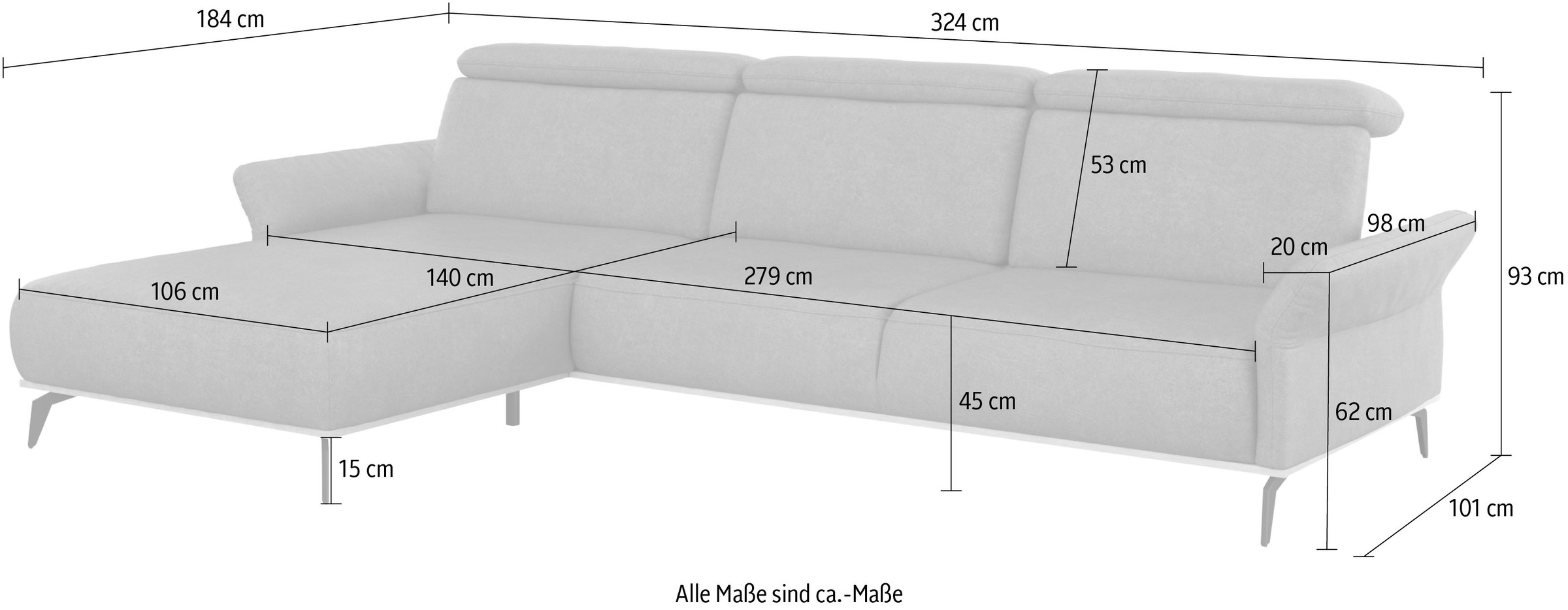 PLACES OF STYLE Ecksofa »Fjord L-Form« massiv, wahlweise mit Armlehnfunktion, Kopf- Sitztiefenverstellung