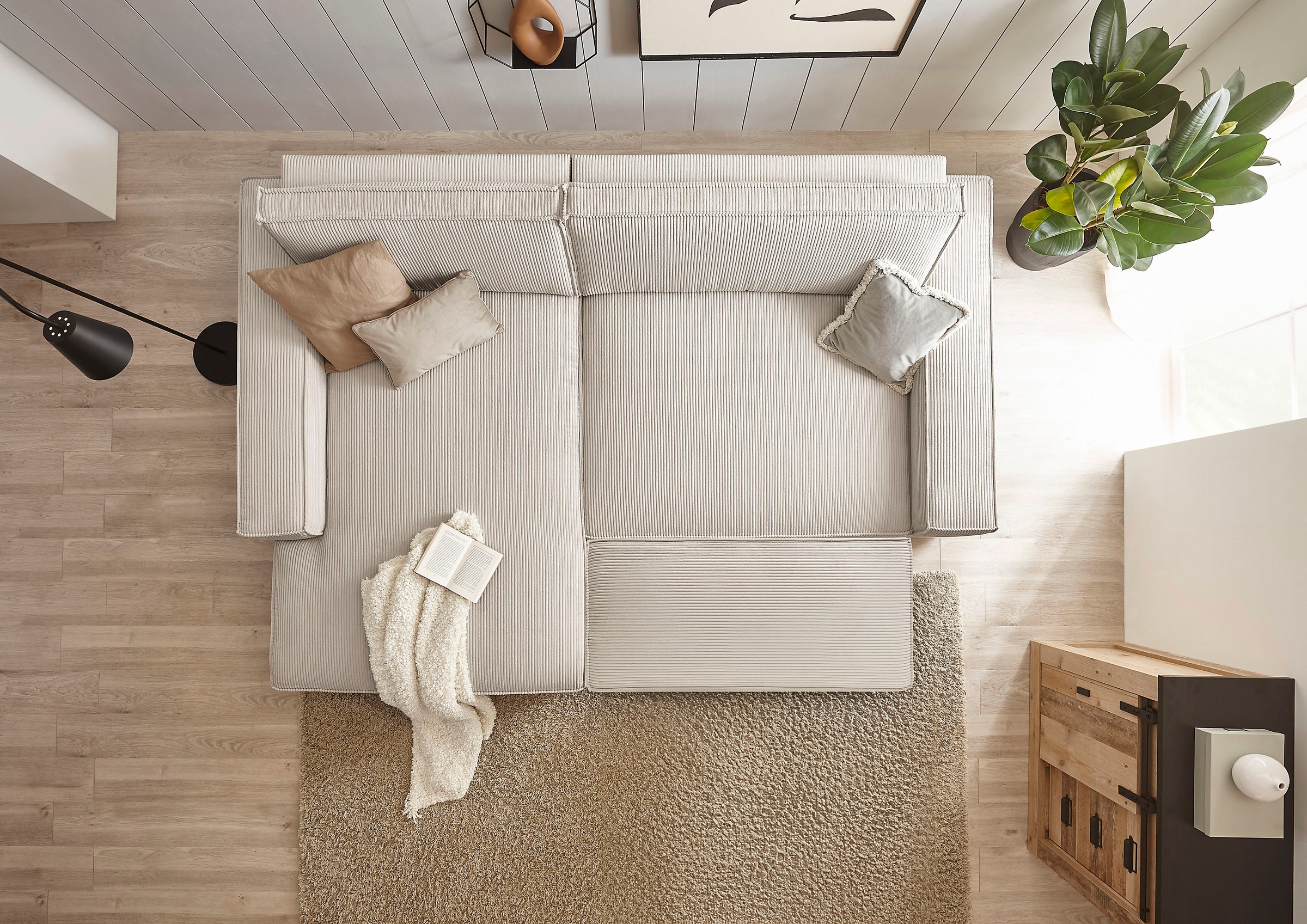 Home affaire Polsterecke »NEU: SHERWOOD XXL tief, L-Form mit Schlaffunktion, Big-Sofa mit Hocker«, (Set, 2 St.), stellbar zum Schlafsofa (Krokodilverbinder), Cord, Leinenoptik