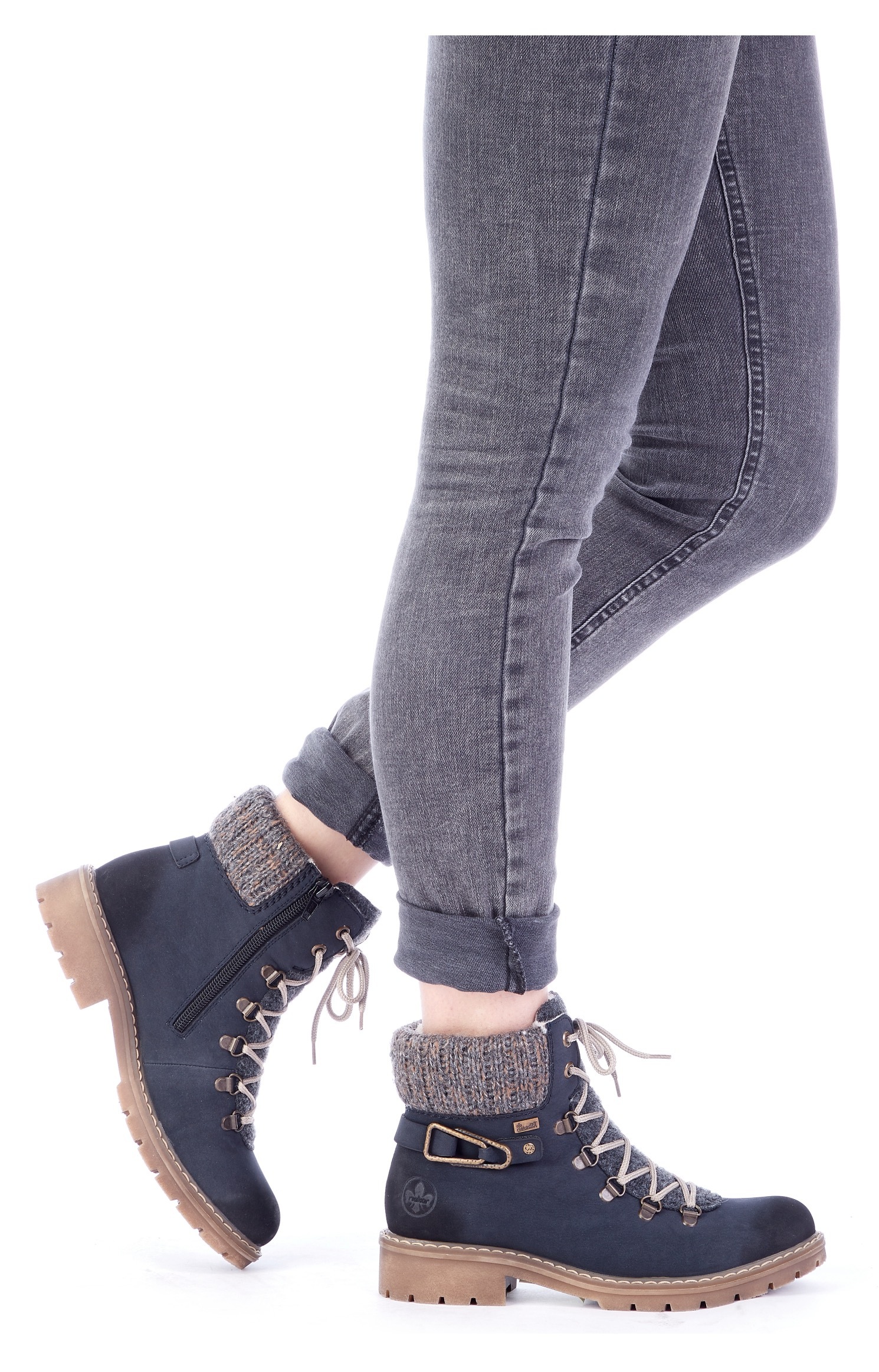 Rieker Winterstiefelette, Winterboots, Schnürboots mit Strickrand und Rieker-TEX