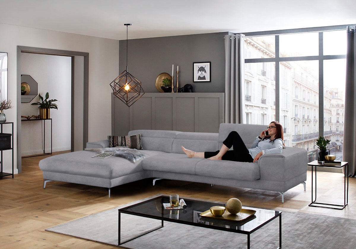 W.SCHILLIG Ecksofa »piedroo, Designsofa mit tollem Sitzkomfort, bequem und elegant, L-Form«, Kopfteilverstellung, wahlweise mit Sitztiefenverstellung, Breite 343cm