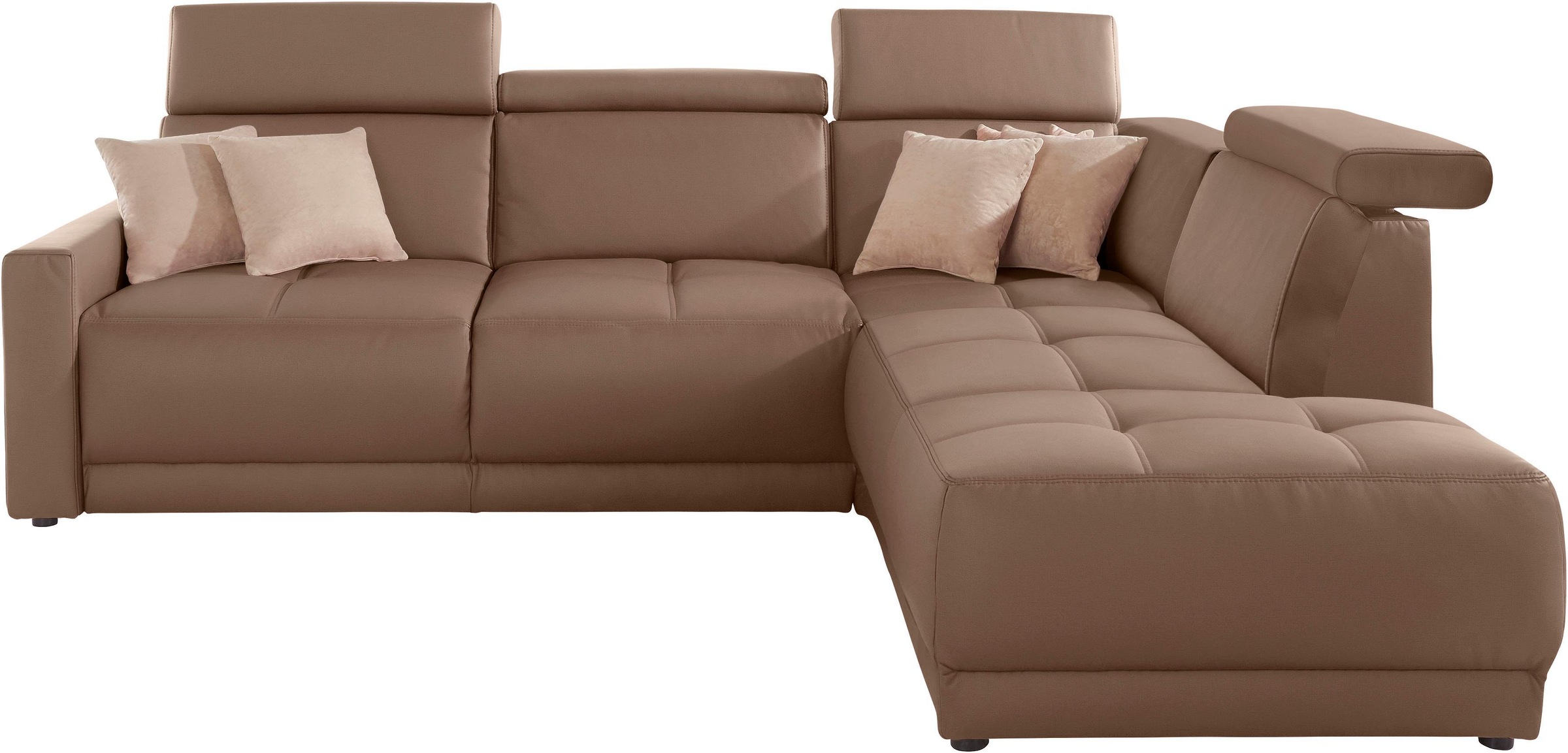 DOMO collection Ecksofa »Ava, moderne Sitzheftung mit toller Doppelnaht, komfortabel, L-Form«, mit Ottomane, inkl. Federkern, wahlweise mit Kopfteilverstellungen