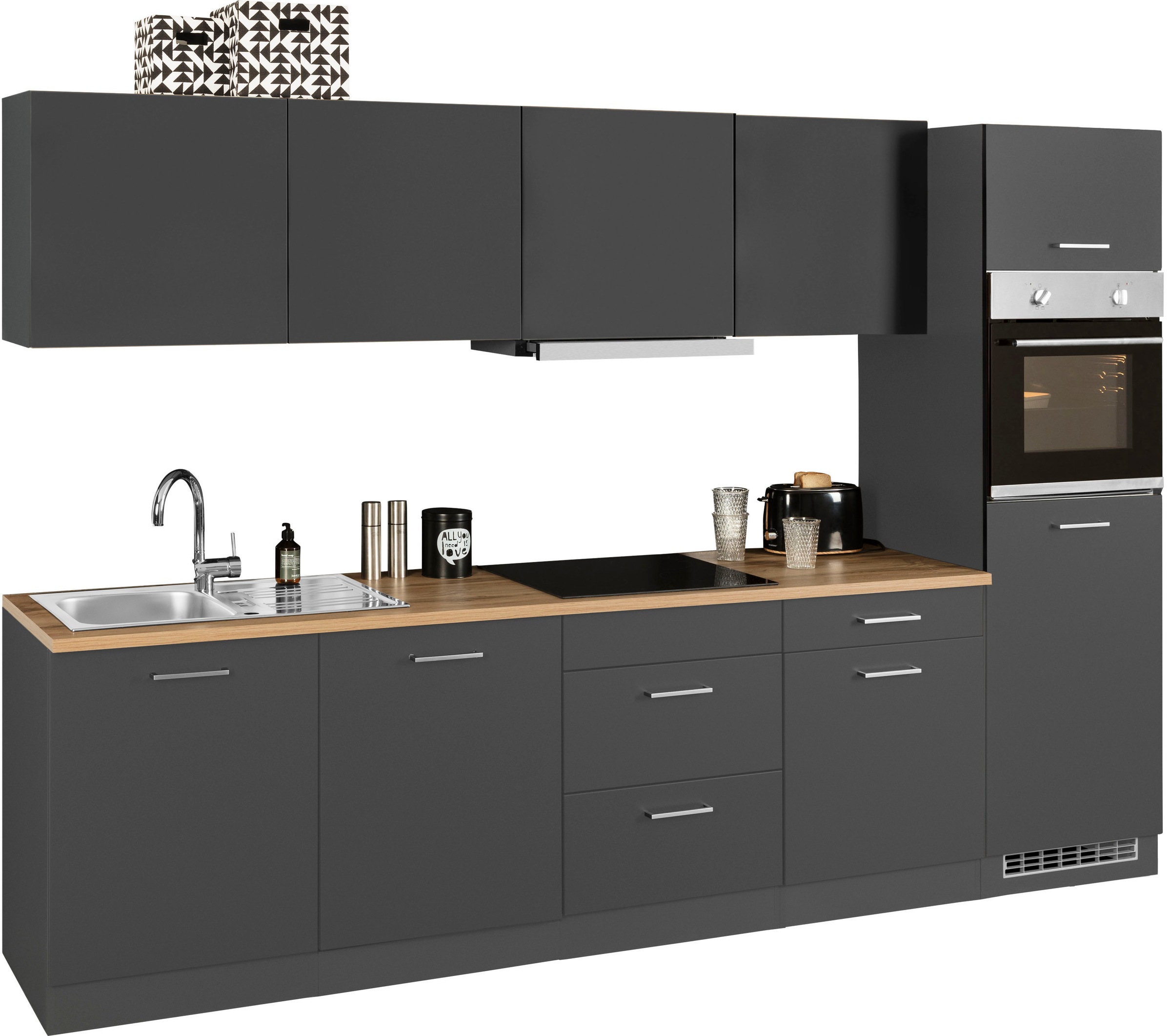 KOCHSTATION Küchenzeile »KS-Kehl«, mit E-Geräten, Breite 300 cm, inkl. Kühlschrank und Geschirrspüler