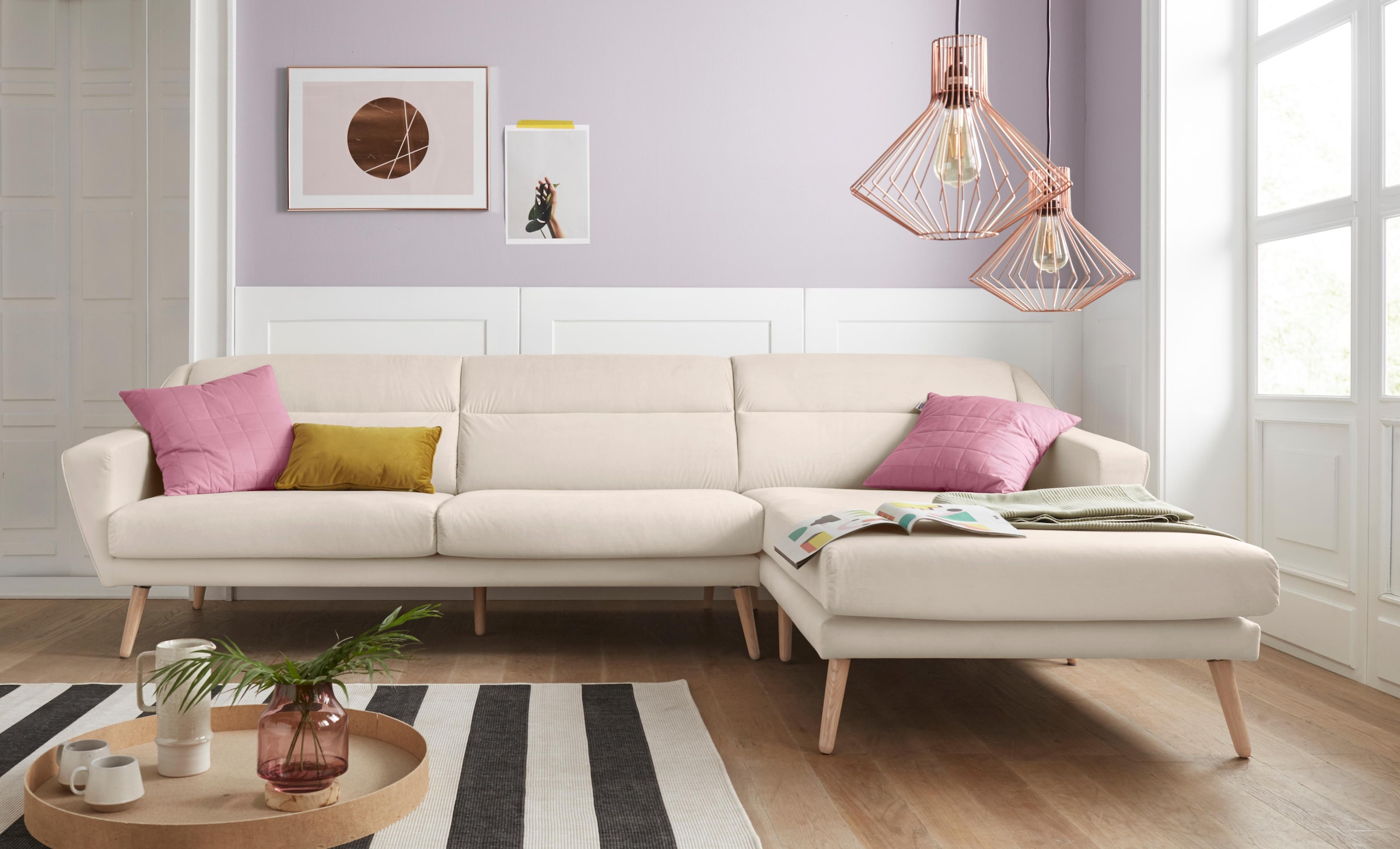 OTTO home Ecksofa »Bille L-Form« mit Naht im Rückenkissen und Beinen aus Ei günstig online kaufen