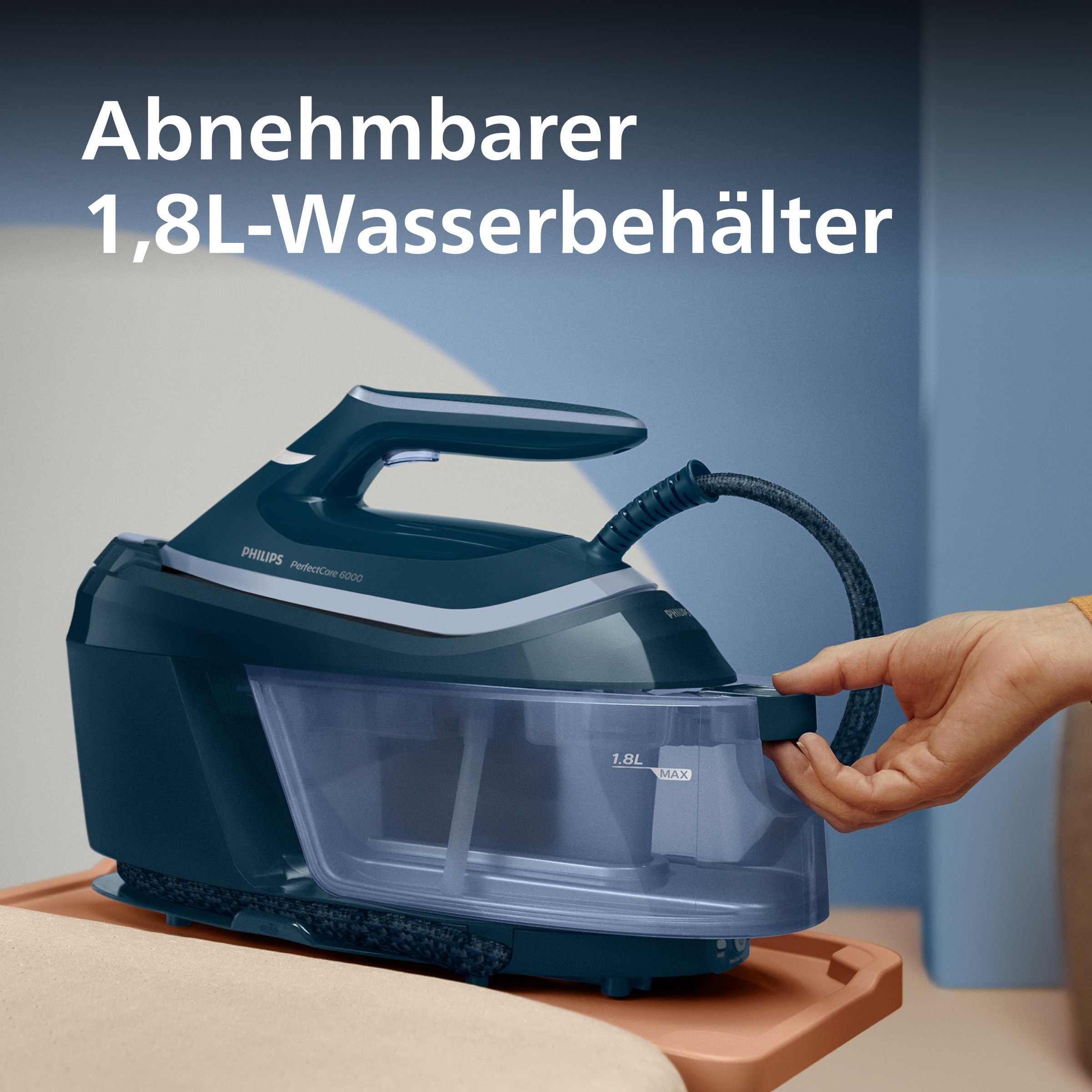 Philips Dampfbügelstation »PerfectCare 6000 Series PSG6023/20, Dunkelblau« 1.800 ml Wassertank 2.400 Watt, OptimalTemp & SteamGlide Plus Bügelsohle, 500gr Dampfstoß
