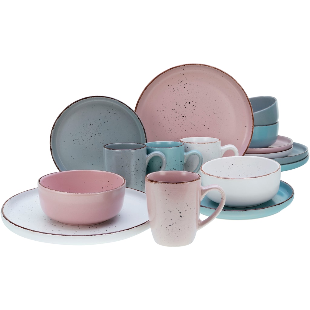 CreaTable Kombiservice »Geschirr-Set Modern Fashion«, (Set, 16 tlg., Kaffeeservice und Tafelservice im Set, für 4 Personen)