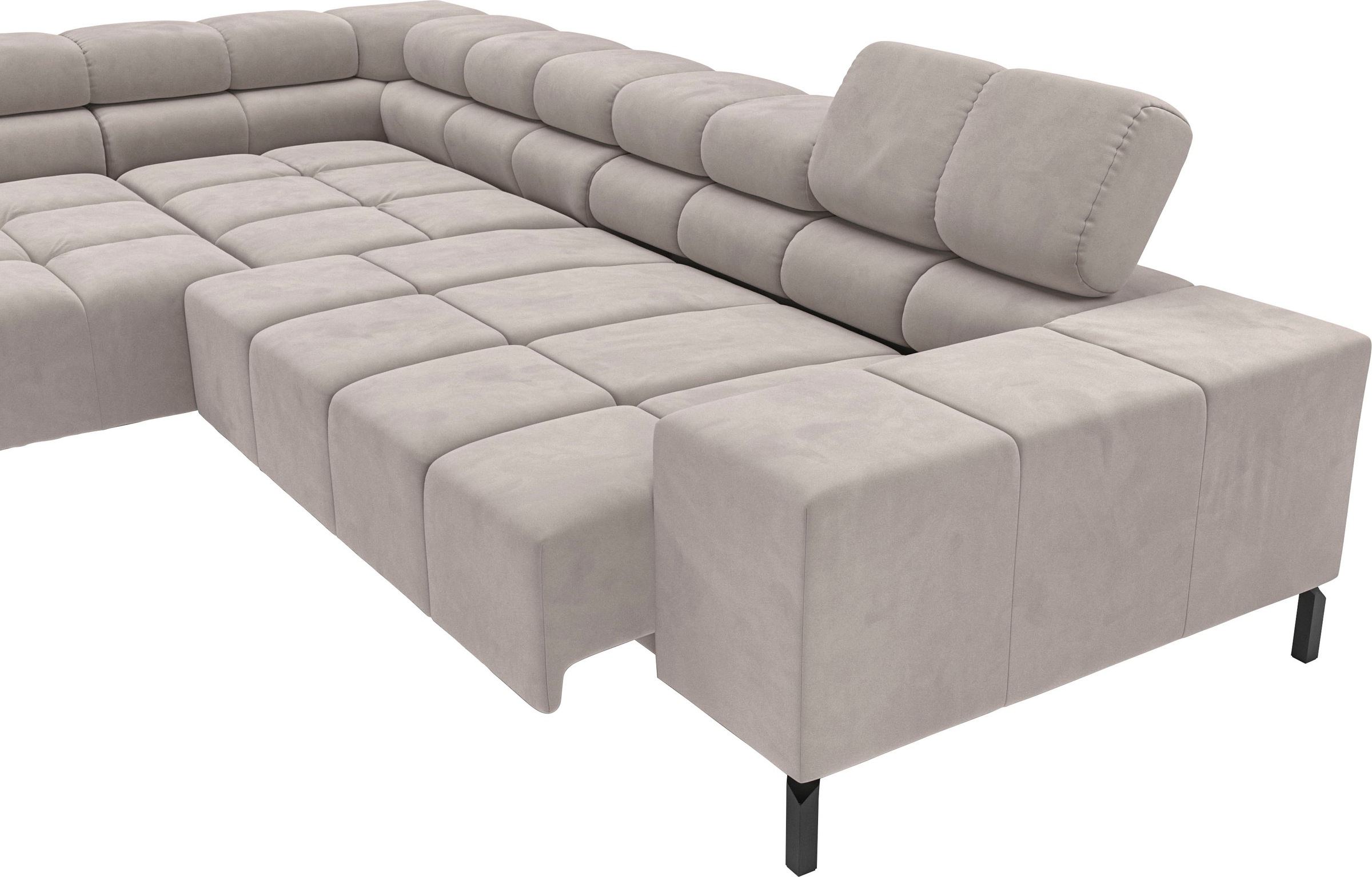 INOSIGN Ecksofa »Ancona New, wahlweise motorische Sitztiefenverstellung, auch in Cord«, feine Steppung, mit Kopfteilverstellung, 3 Zierkissen, L-Form