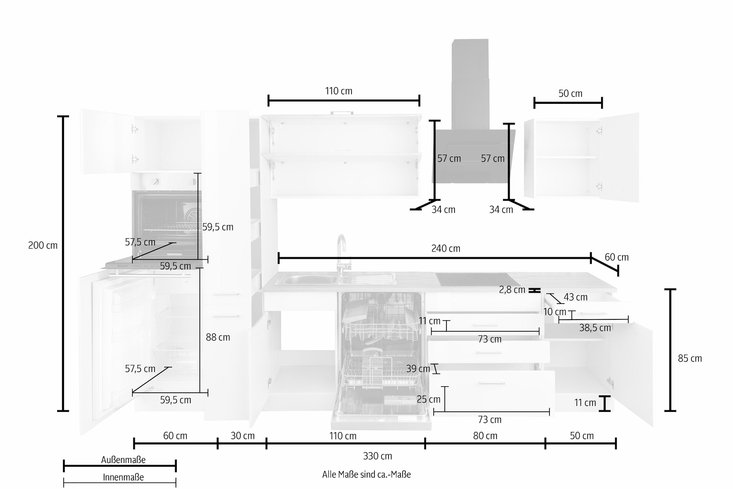 KOCHSTATION Küchenzeile »KS-Utah«, mit E-Geräten, Breite 330 cm