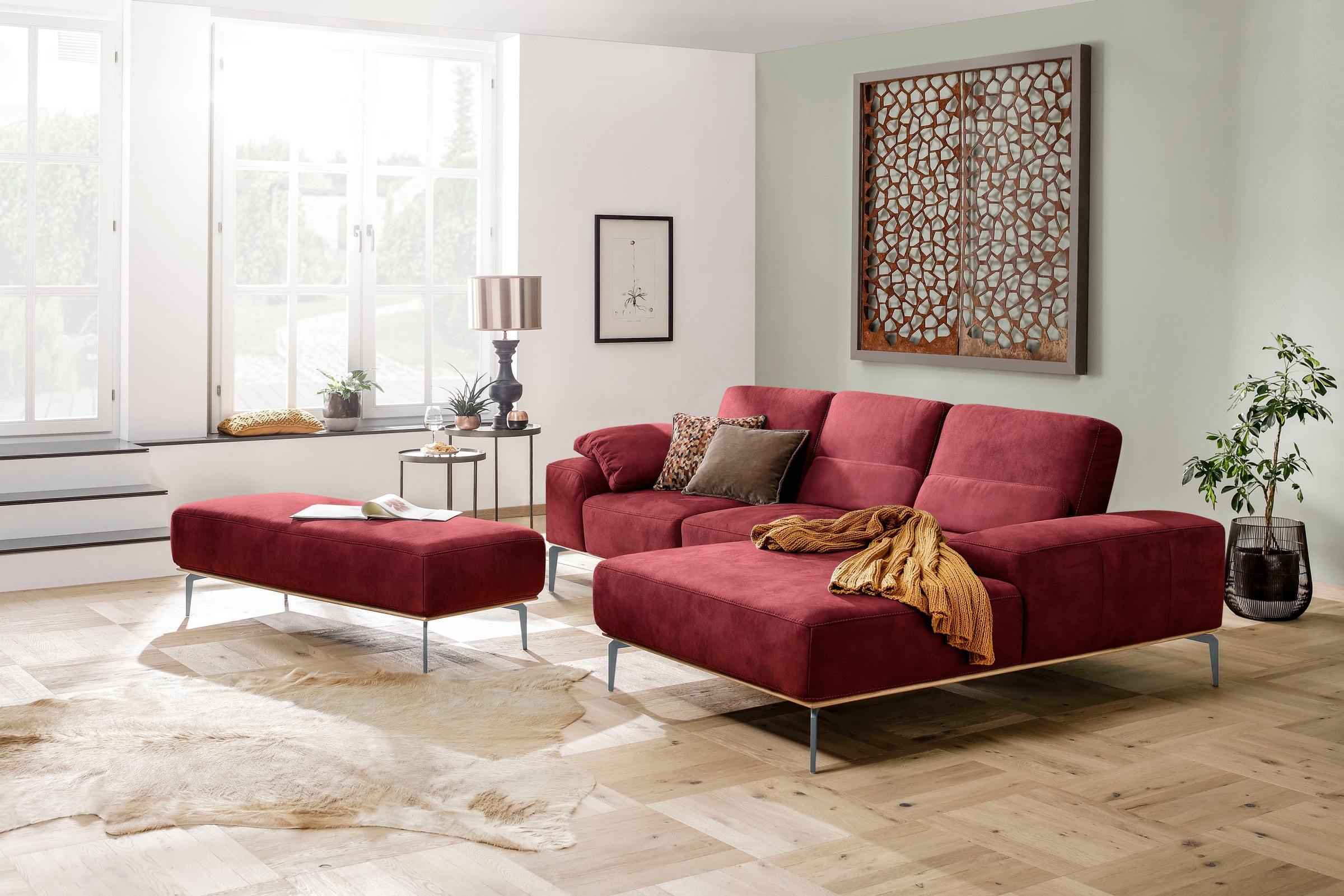 W.SCHILLIG Ecksofa »run, Designsofa mit tollem Sitzkomfort, bequem, L-Form«, mit elegantem Holzsockel, Füße in Silber matt, Breite 279 cm