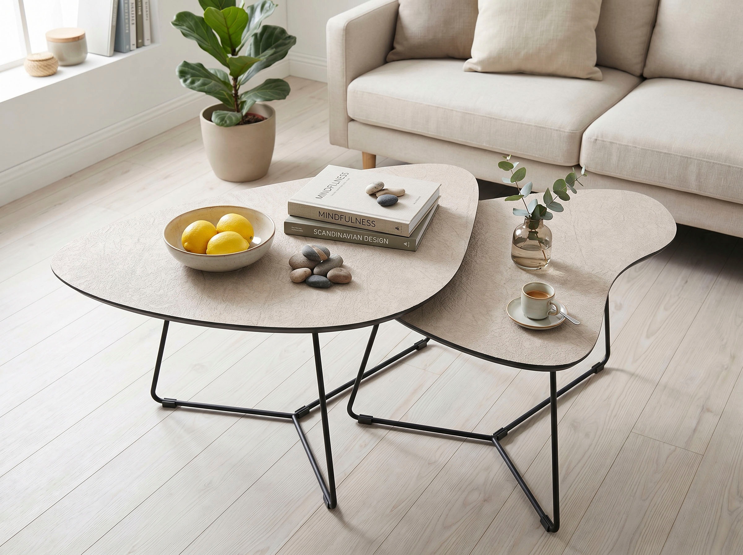 HELA Couchtisch »PISA« Set, 2 Stk. tlg. 2er Set, Platten in Nierenform, gefräst, Schweizer Kante