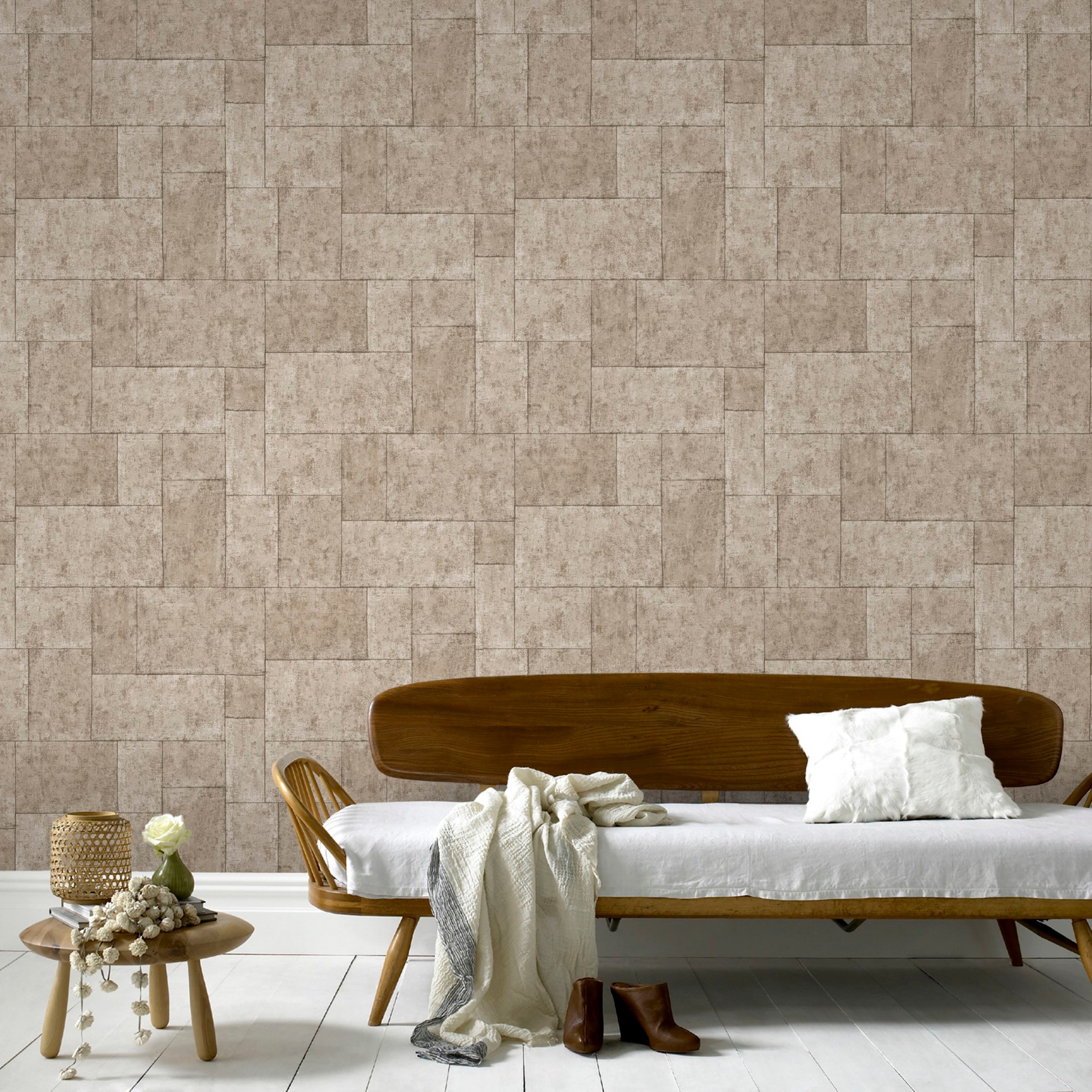 Boutique Vliestapete »Fliesen«, kariert, Beige - 10m x 52 cm