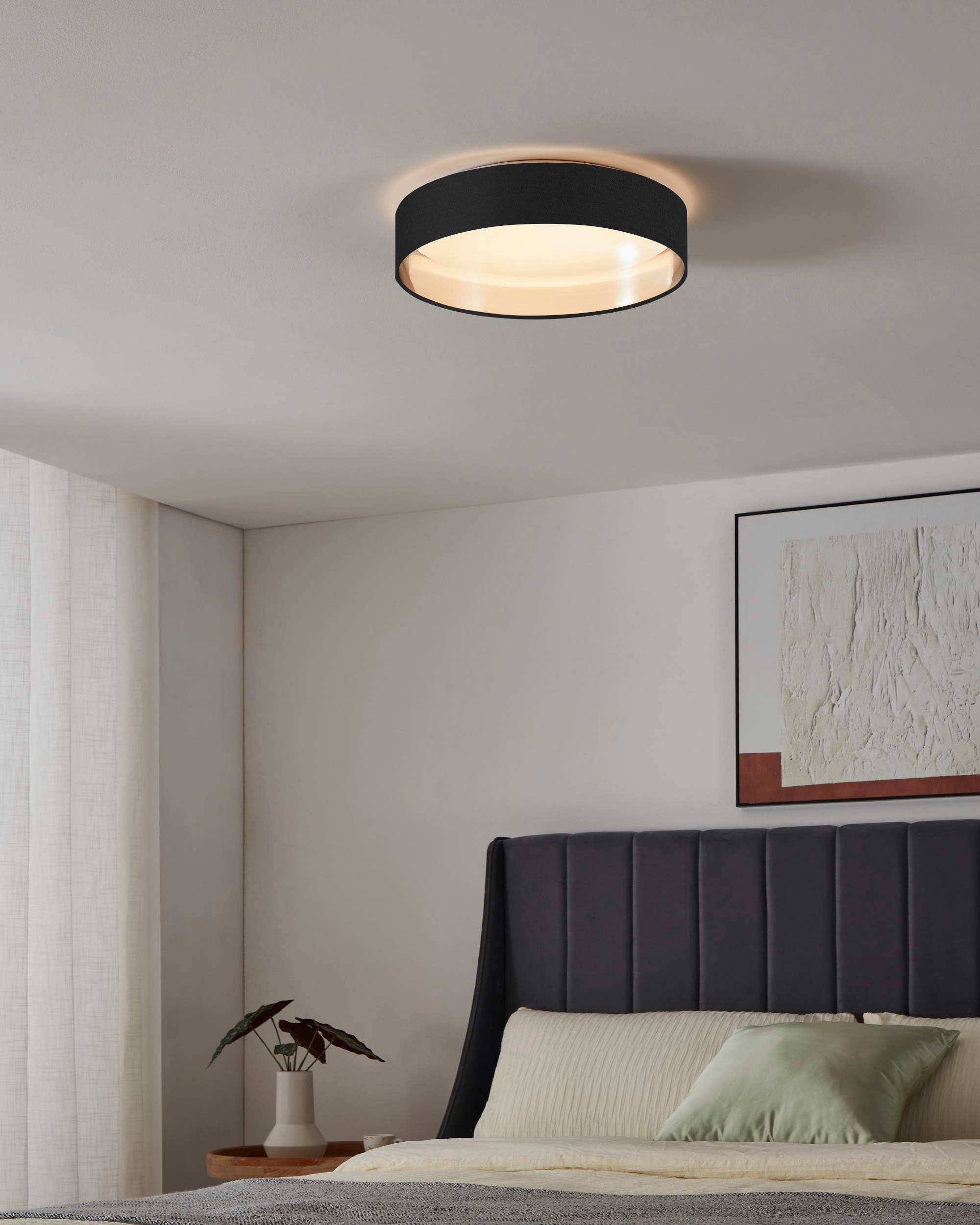 Leonique LED Deckenleuchte »Juria«, 1 flammig, Leuchtmittel LED-Modul | LED fest integriert, Deckenlampe Ø38 x H9 cm mit Textil-/Stoffschirm, CCT, Fernbedienung