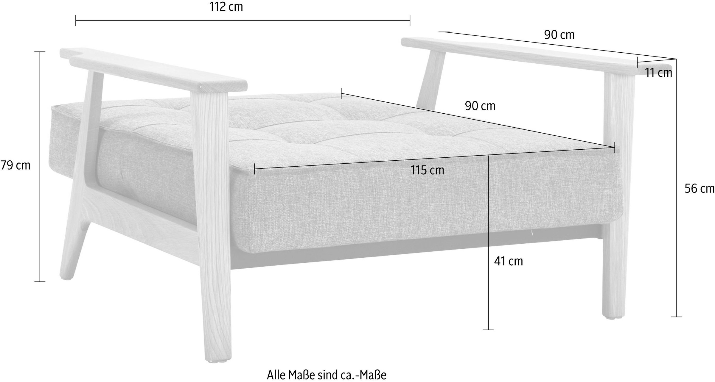 INNOVATION LIVING ™ Sessel »Splitback, Multifunktion, Loungesessel, Relaxstuhl, Fernsehsessel«, Relaxsessel mit verstellbarer Rückenlehne, Armlehne aus massiver Eiche