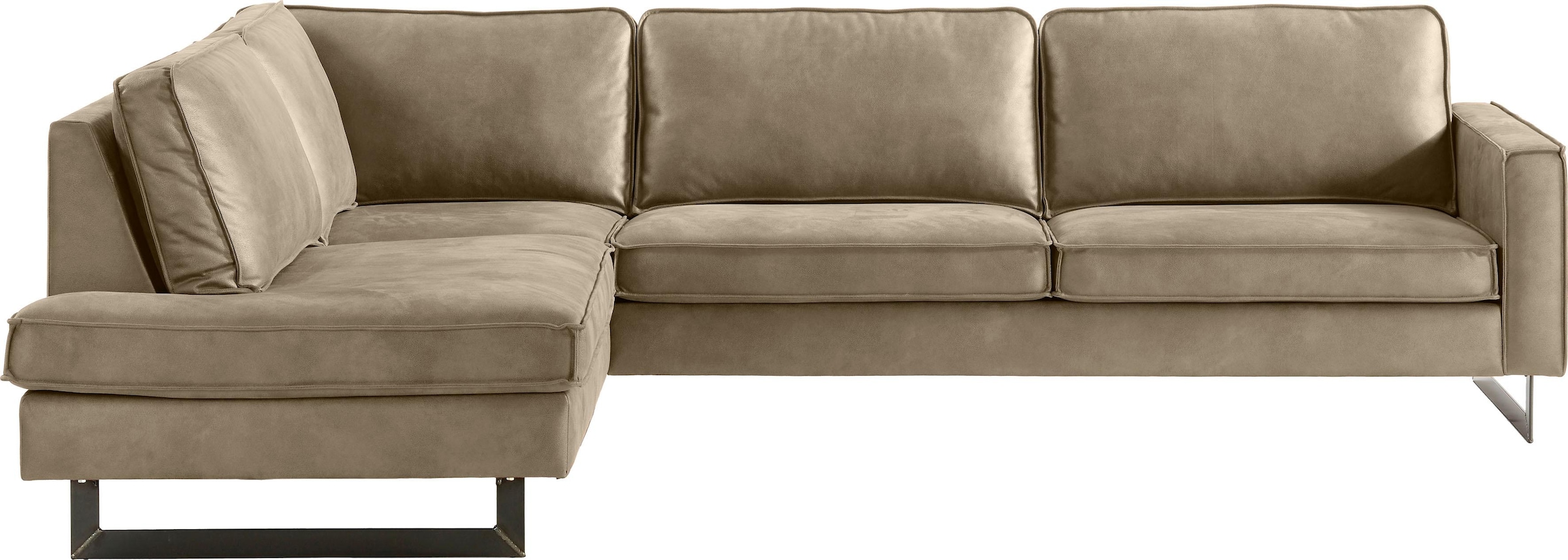 Places of Style Ecksofa »Pinto, 290 cm, Cord, Chenille, Lederoptik, Ottomane links / rechts«, mit Keder, schwarze Metallfüße, Wellenunterfederung