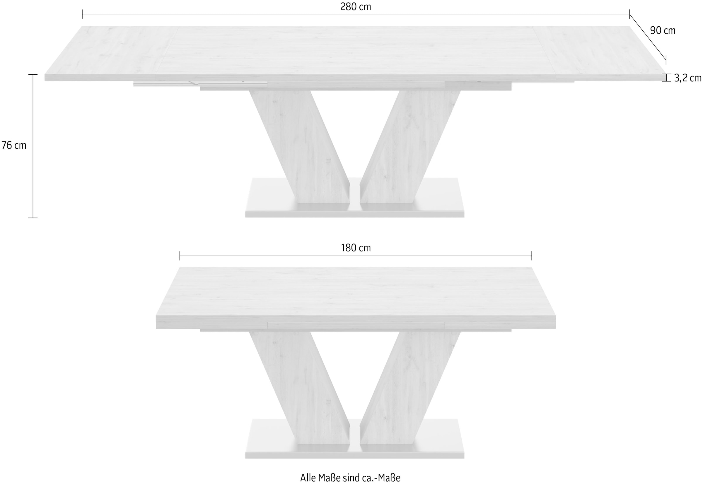Mäusbacher Esstisch »Komfort D«, V-Gestell Auszugsfunktion, bestellen mit mit graphit und cm Raten 180-280 Breite in auf