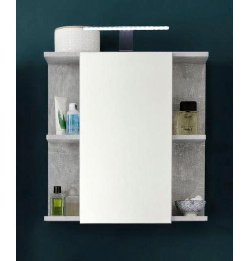 trendteam Spiegelschrank, (2 St.), Badspiegel mit Spiegeltür in Weiß Hochglanz/Beton - inklusive Leuchte