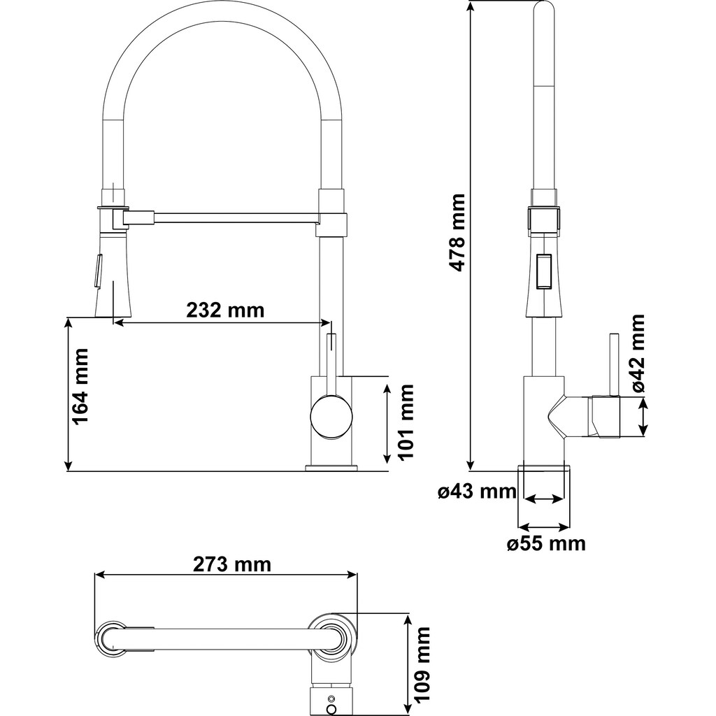 CORNAT Spültischarmatur »"Pano" Druckgusskörper - schwarz - 360° schwenkbarer Silikon-Auslauf«