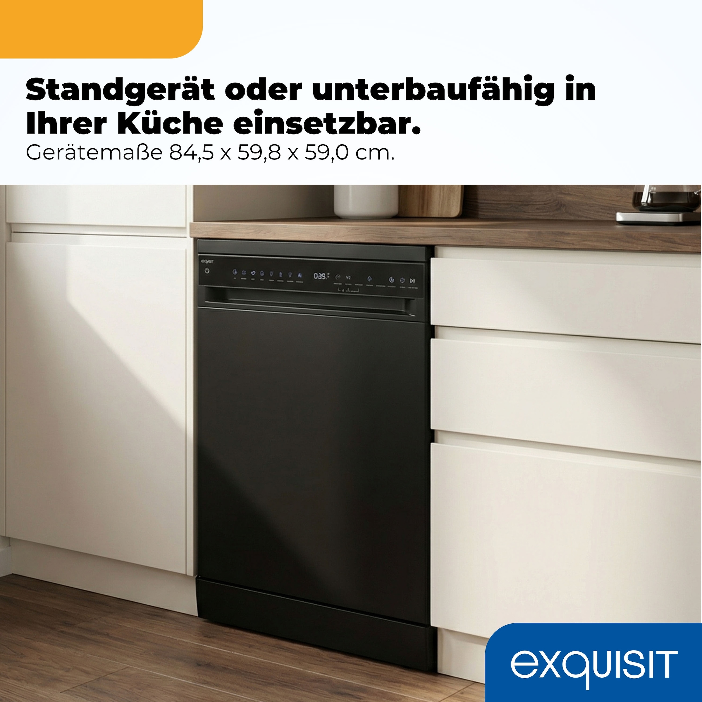 exquisit Standgeschirrspüler 9616 »GSP9616-450B schwarz« 10,9 l 16 tlg. Maßgedecke 16 Maßgedecke & flüsterleise 44 dB – stark und angenehm ruhig