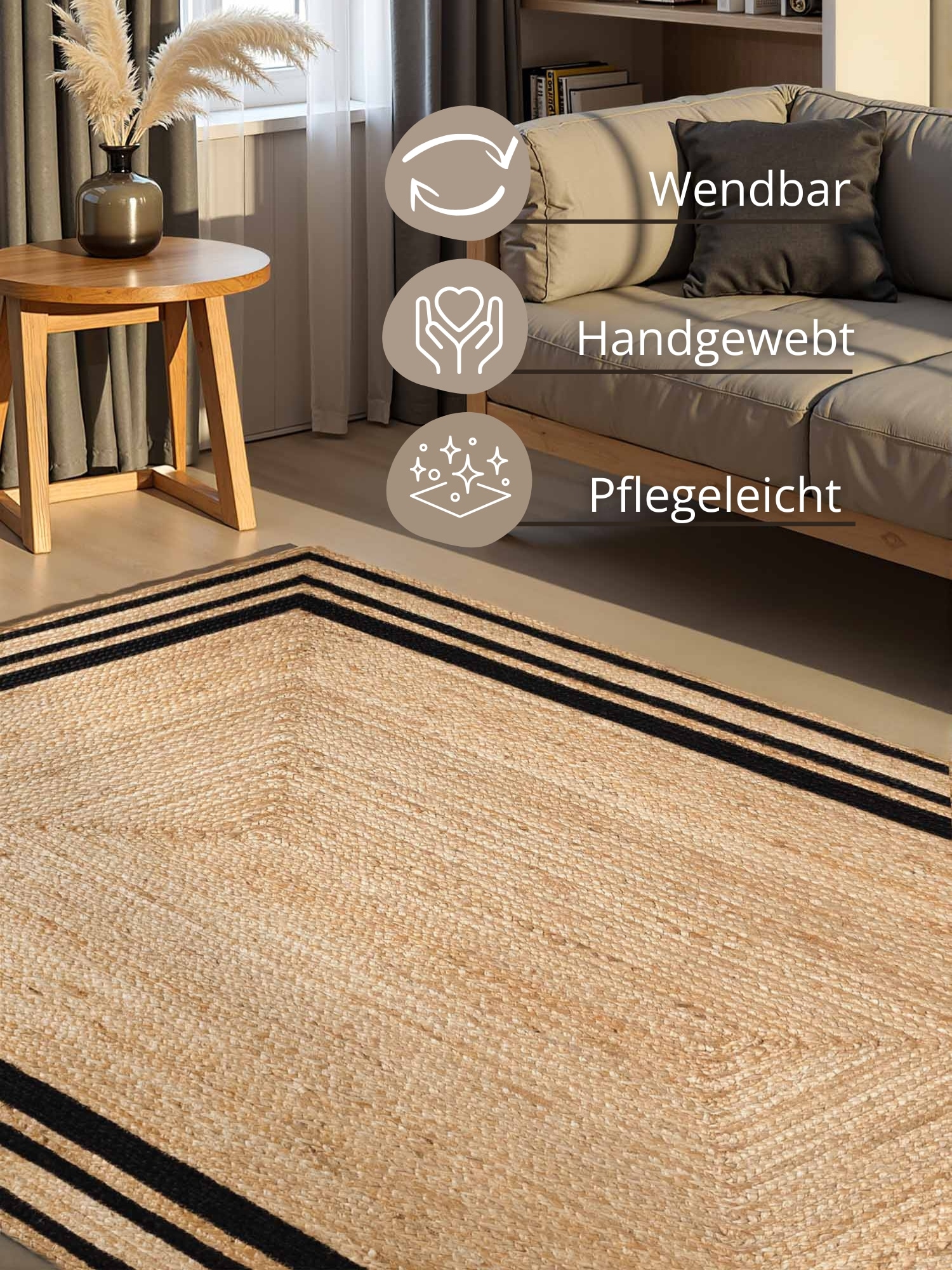 HANSE Home Teppich »Looma Juteteppich« rechteckig 7 mm Höhe Handgewebt, Jute Naturteppich, Boho, Wohnzimmer, Schlafzimmer