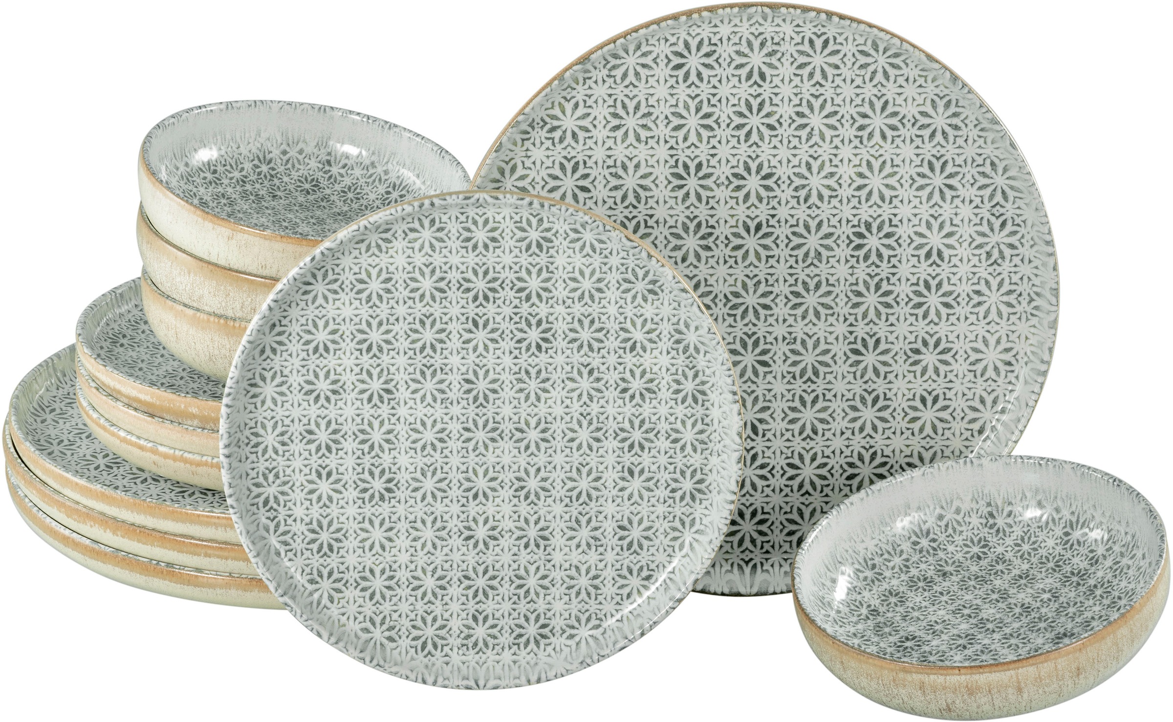 CreaTable Teller-Set »Uno Emiliana, Tellerset 12-tlg« Shabby Look, Vintage günstig online kaufen